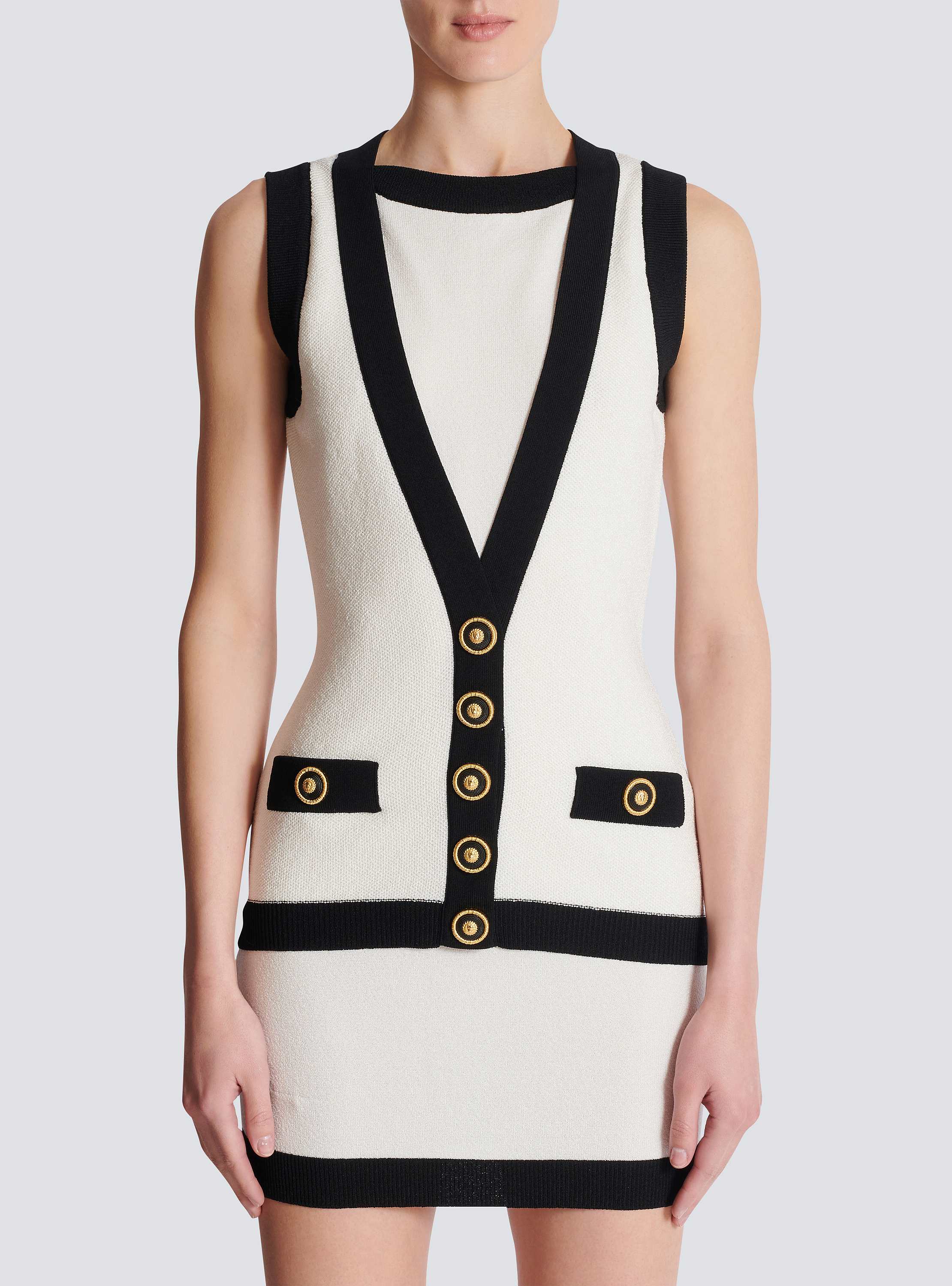 Two-tone knit dress with faux waistcoat design - Women | BALMAIN