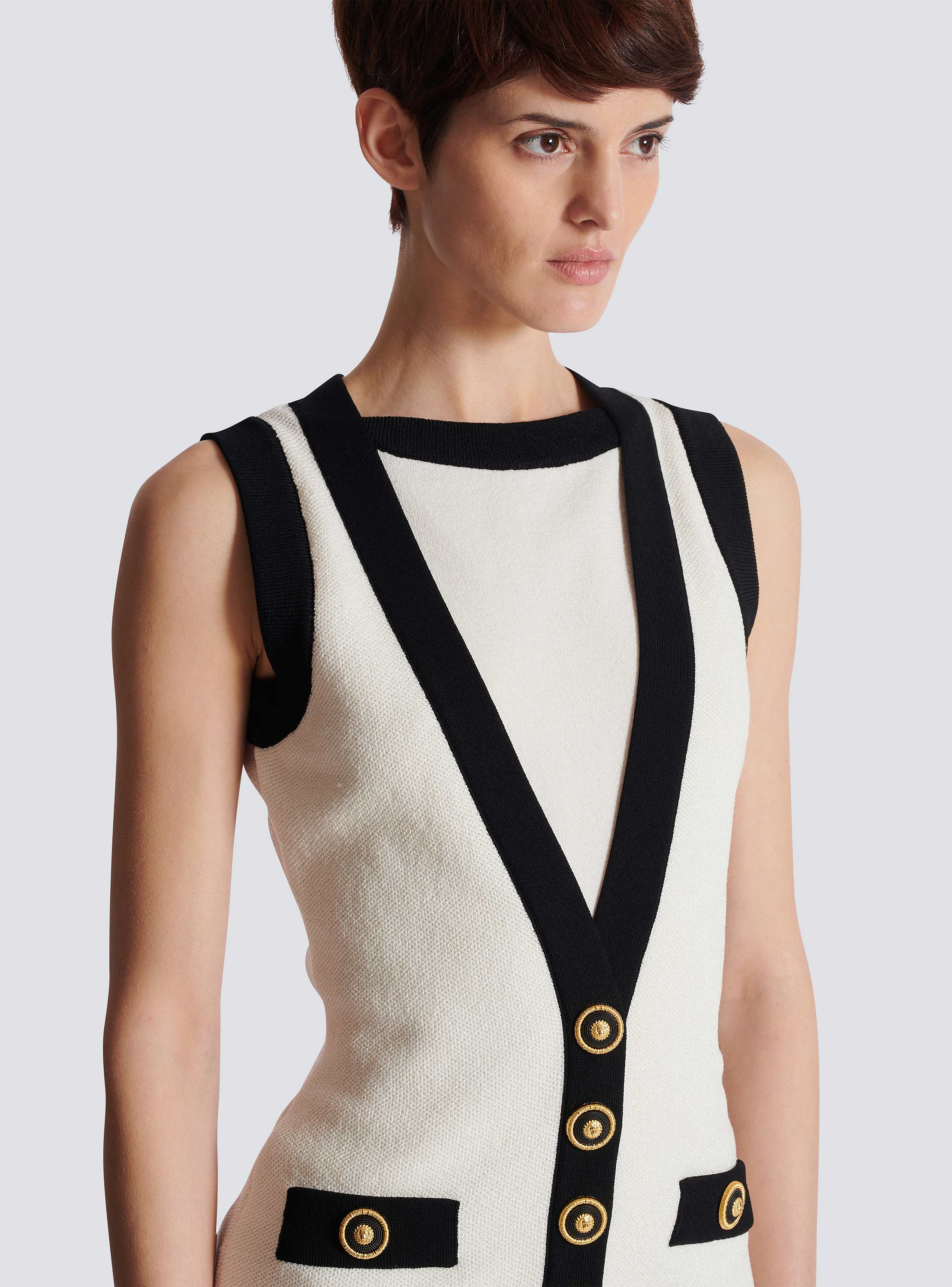Two-tone knit dress with faux waistcoat design beige - Women