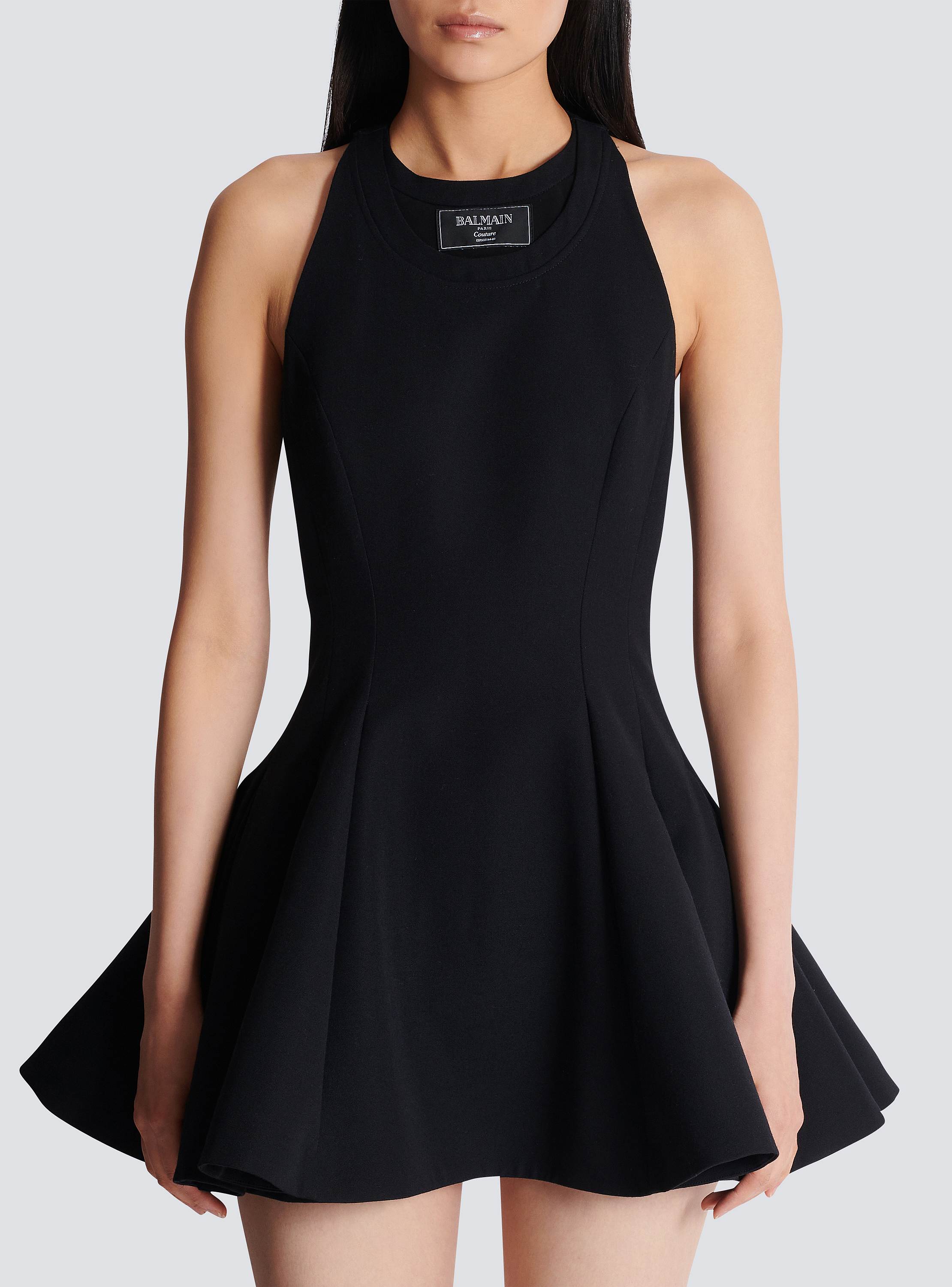 Flared pleated grain de poudre dress 