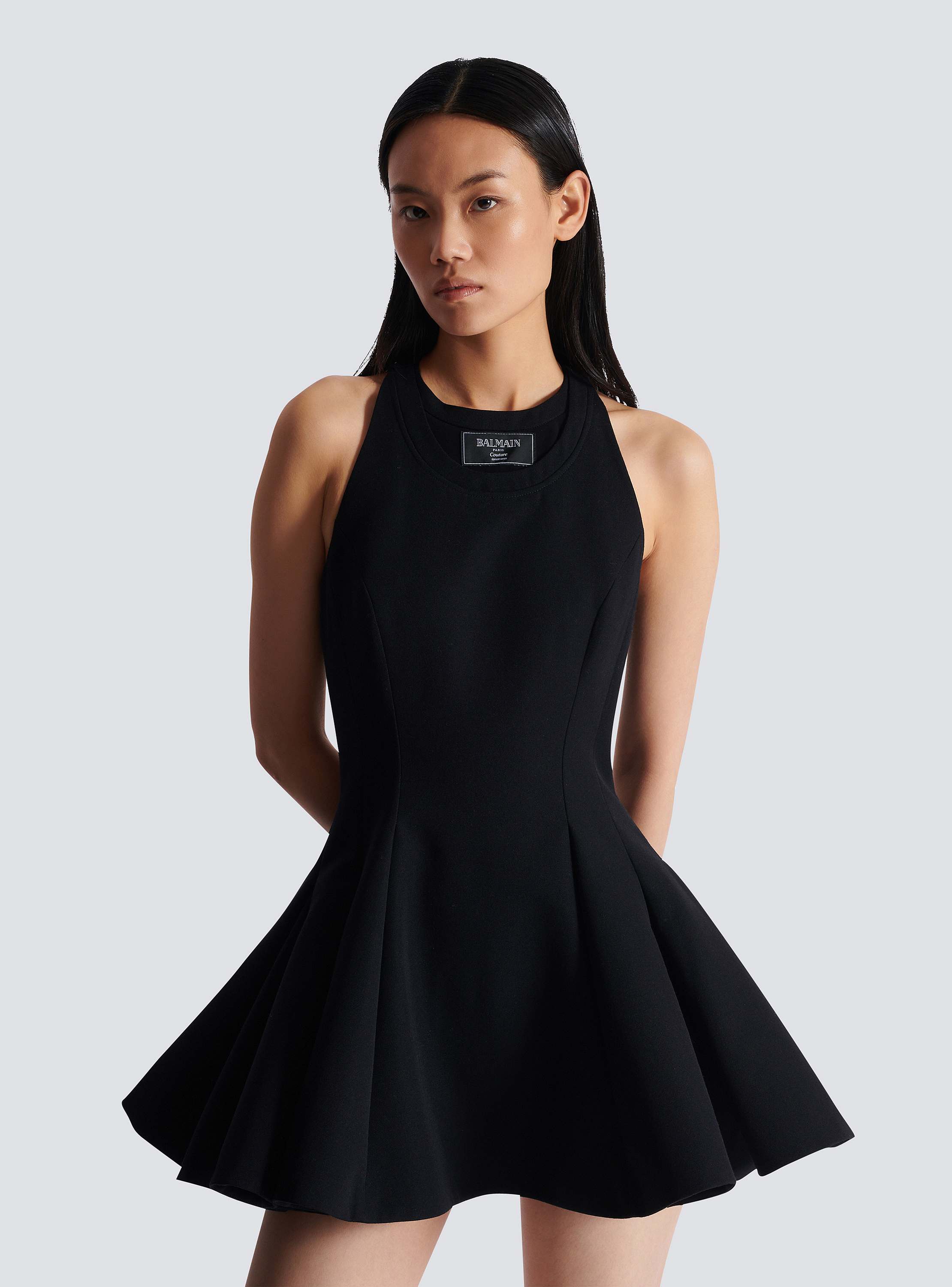 Flared pleated grain de poudre dress 