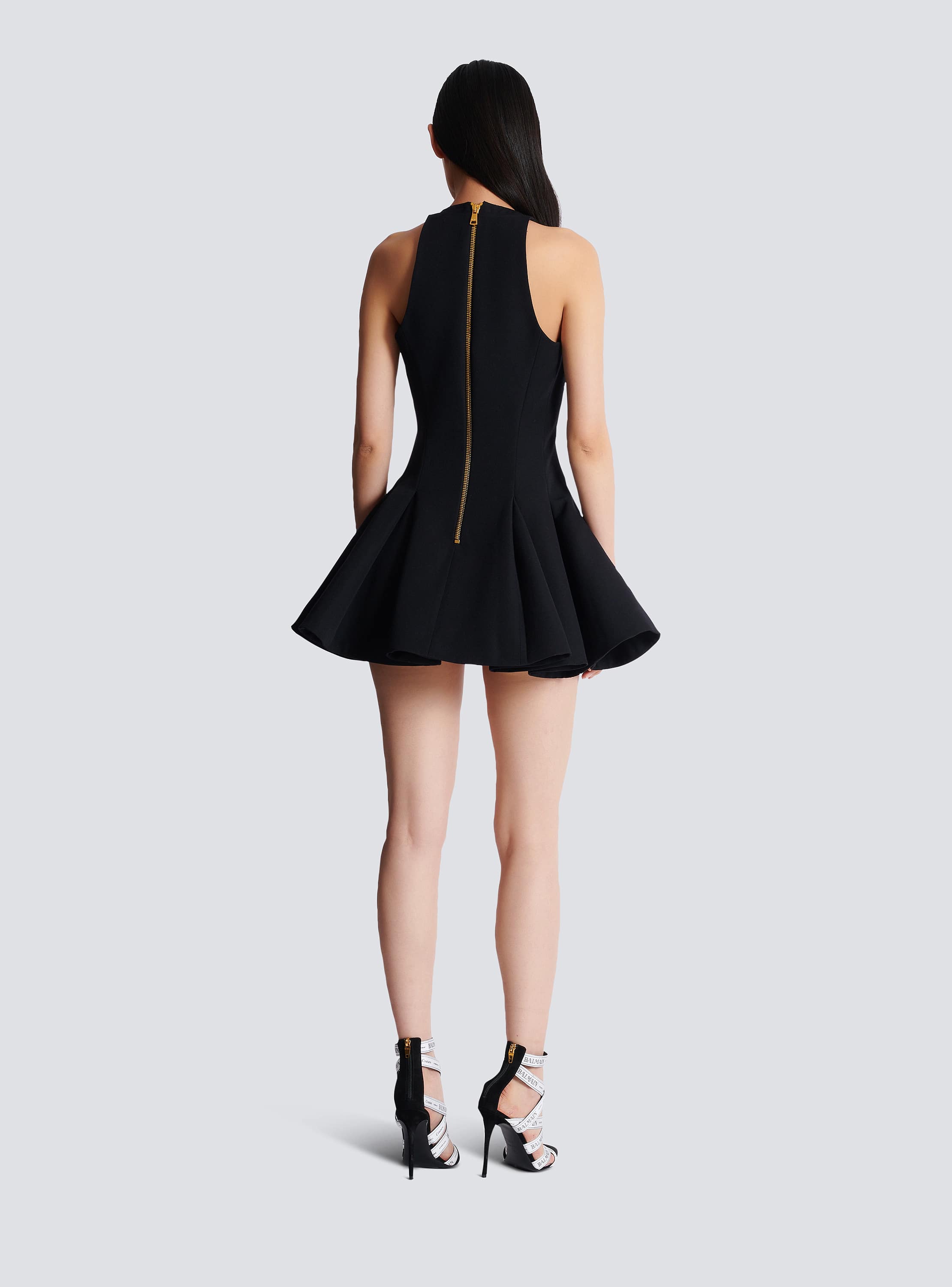 Flared pleated grain de poudre dress 