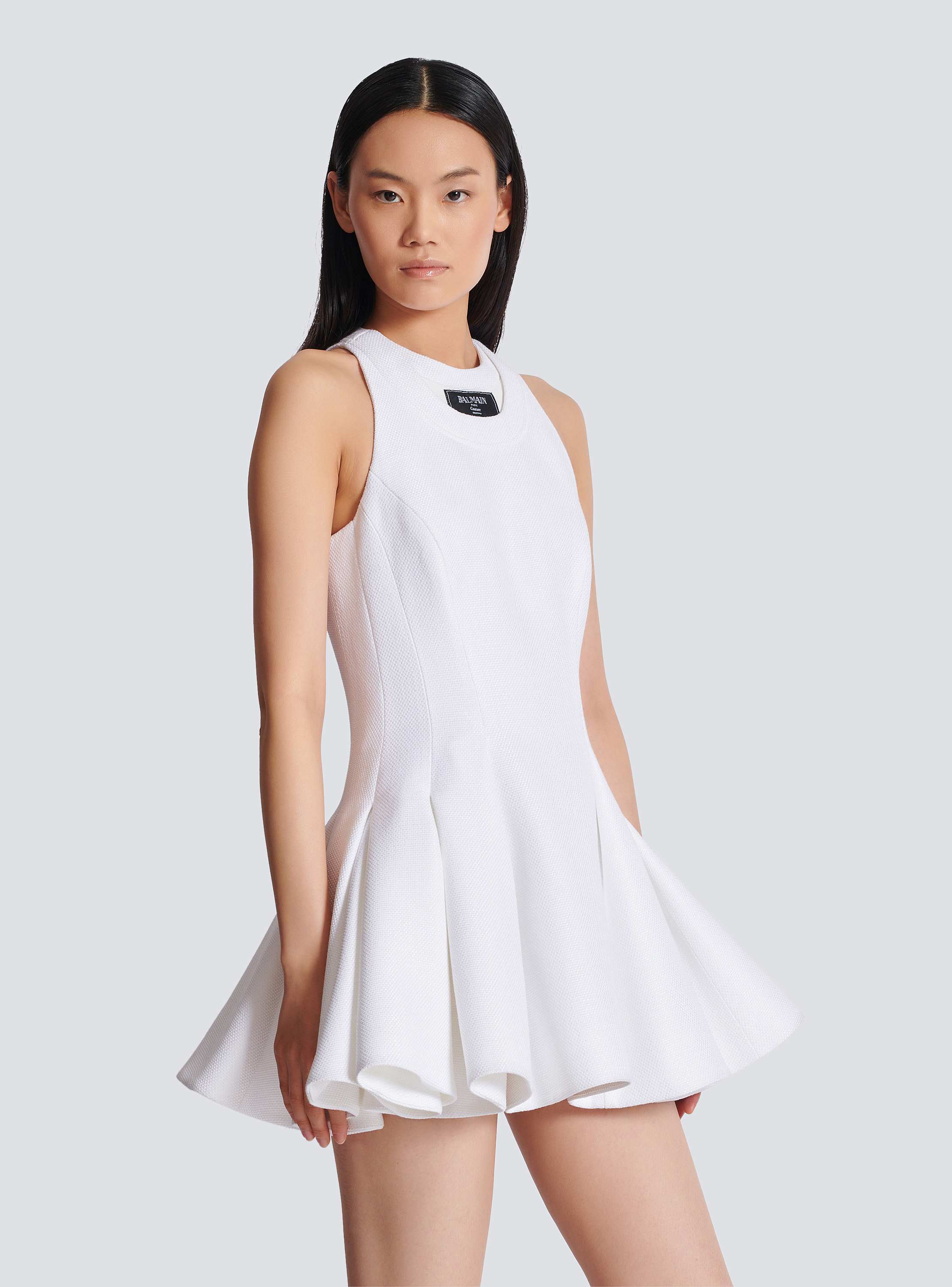 スカート BALMAIN Women Mid Skirts FF1LD066KI500FA White Balmain Ribbed Mini Skirt | Sendegaro UK