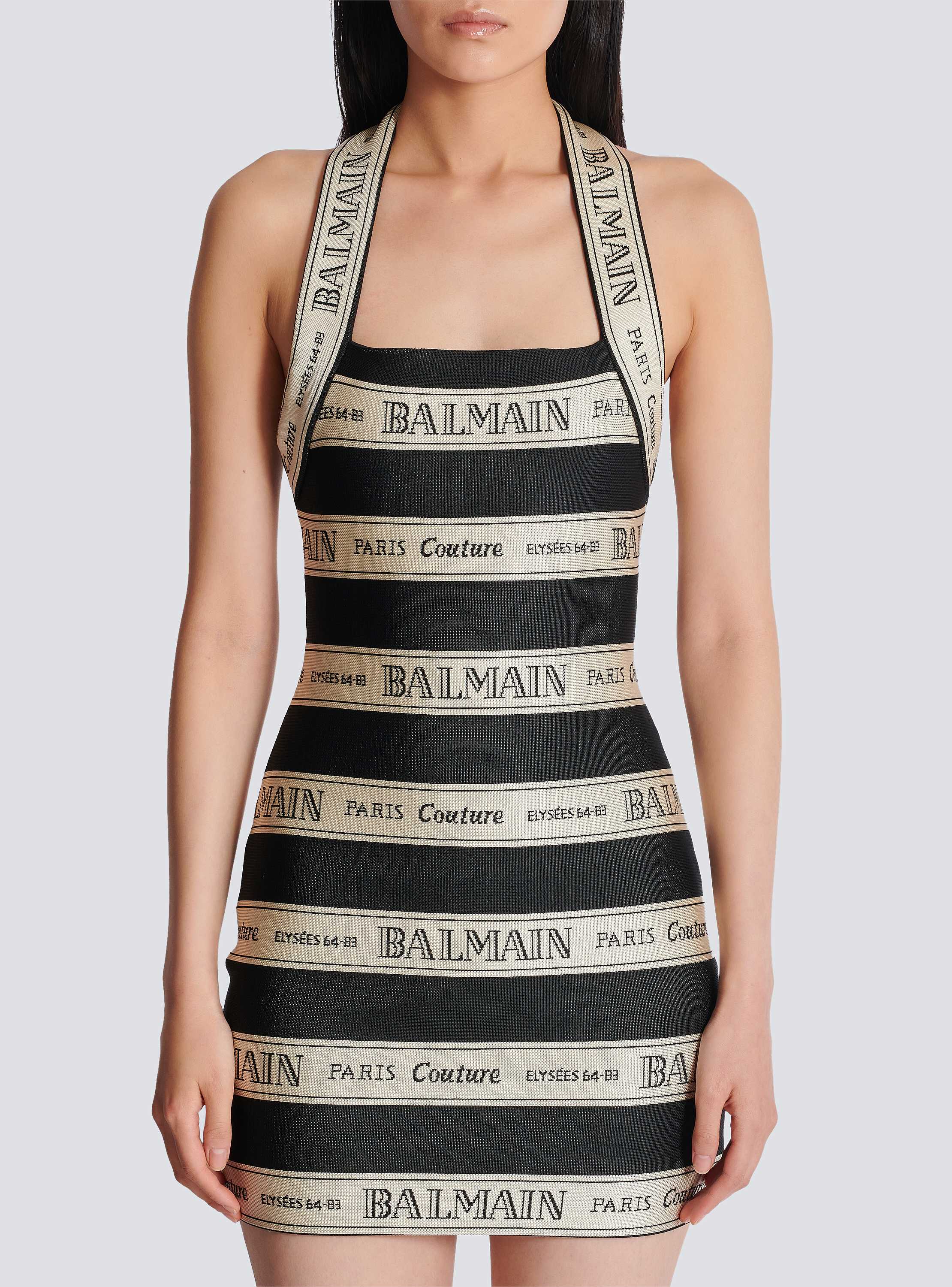 Short skirt in Balmain label jacquard knit black - Women