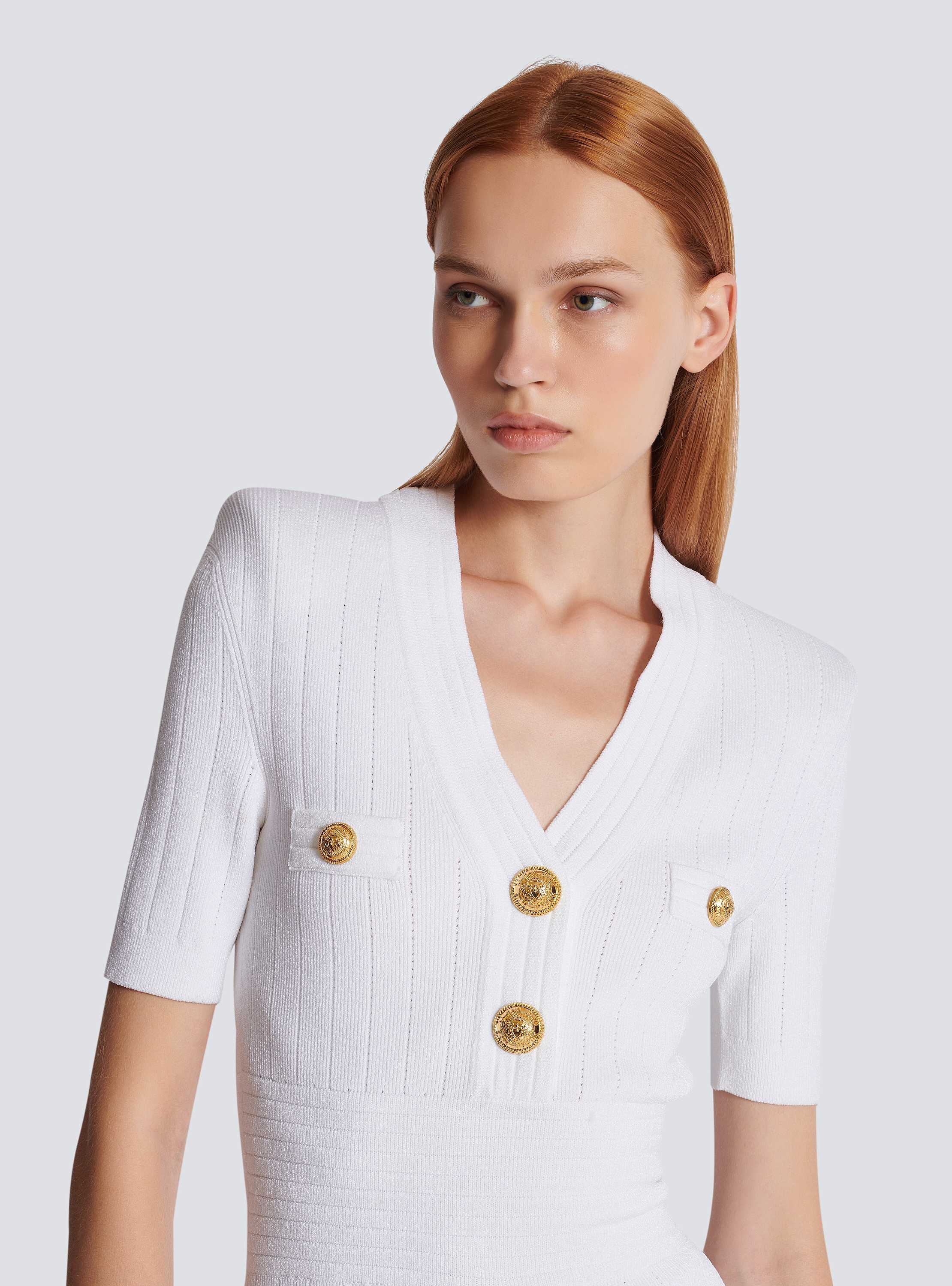 Short knitted dress with gold buttons black - Women | BALMAIN
