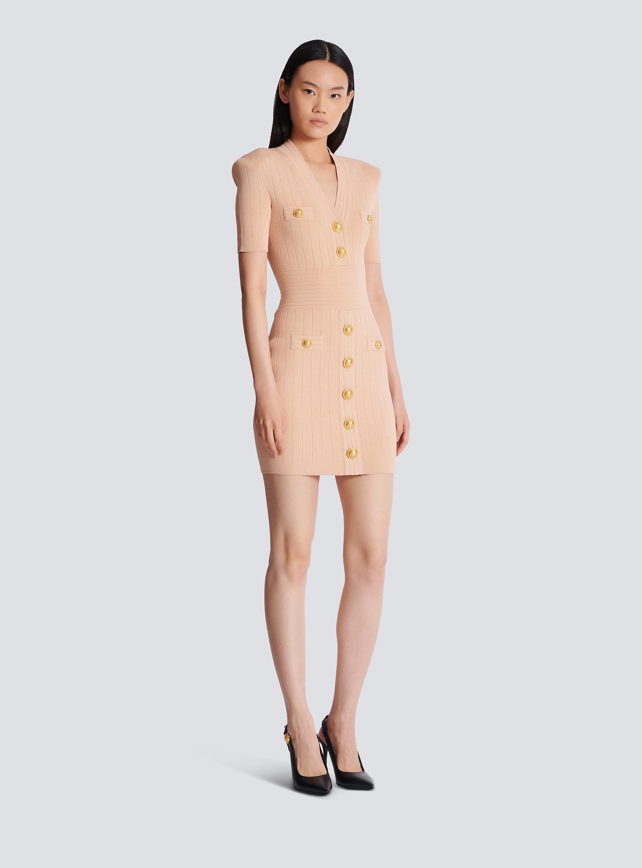 Knitted dress with buttons beige beige - Women | BALMAIN