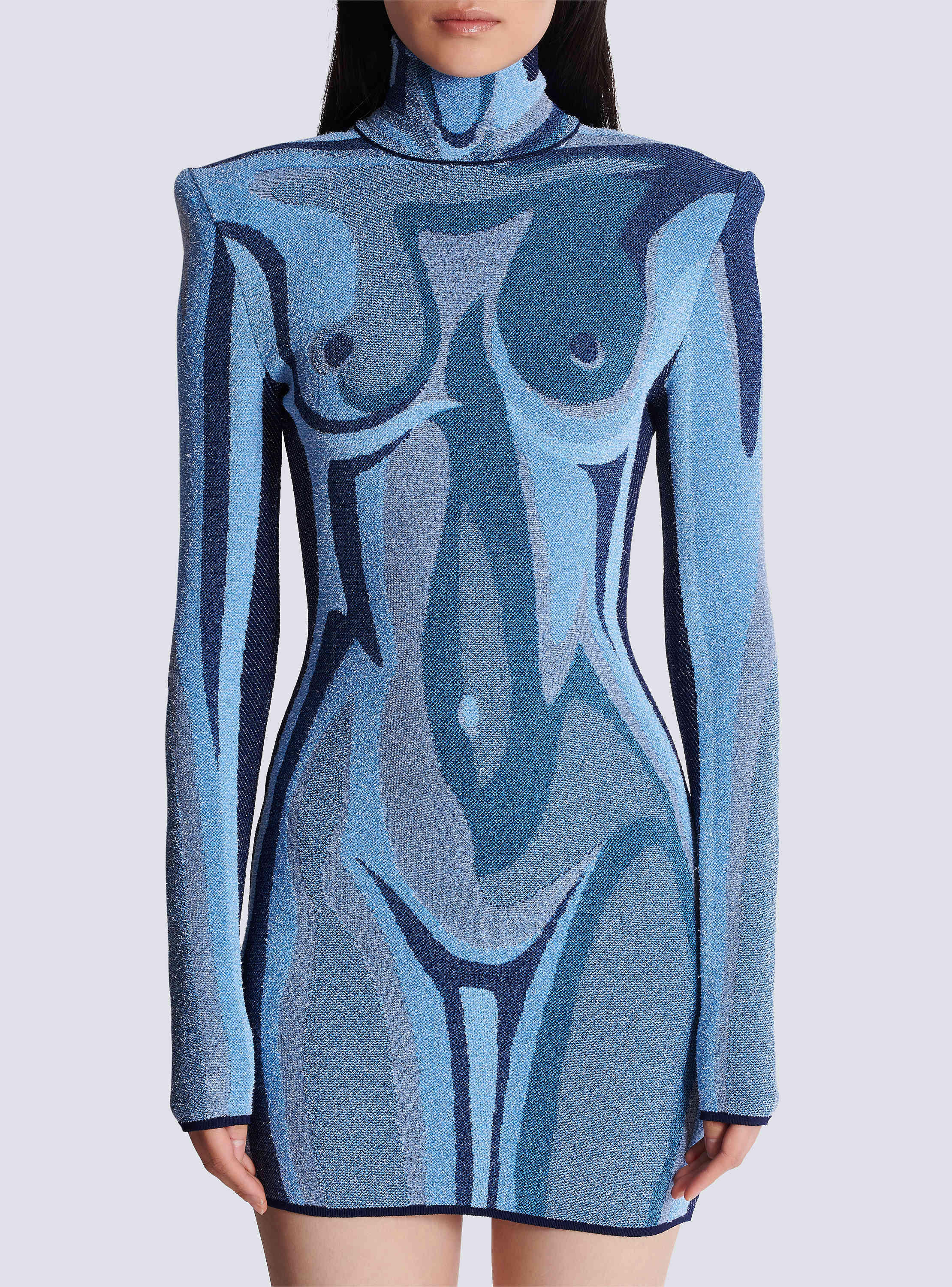 Jacquard knit dress with body motif blue blue - Women | BALMAIN