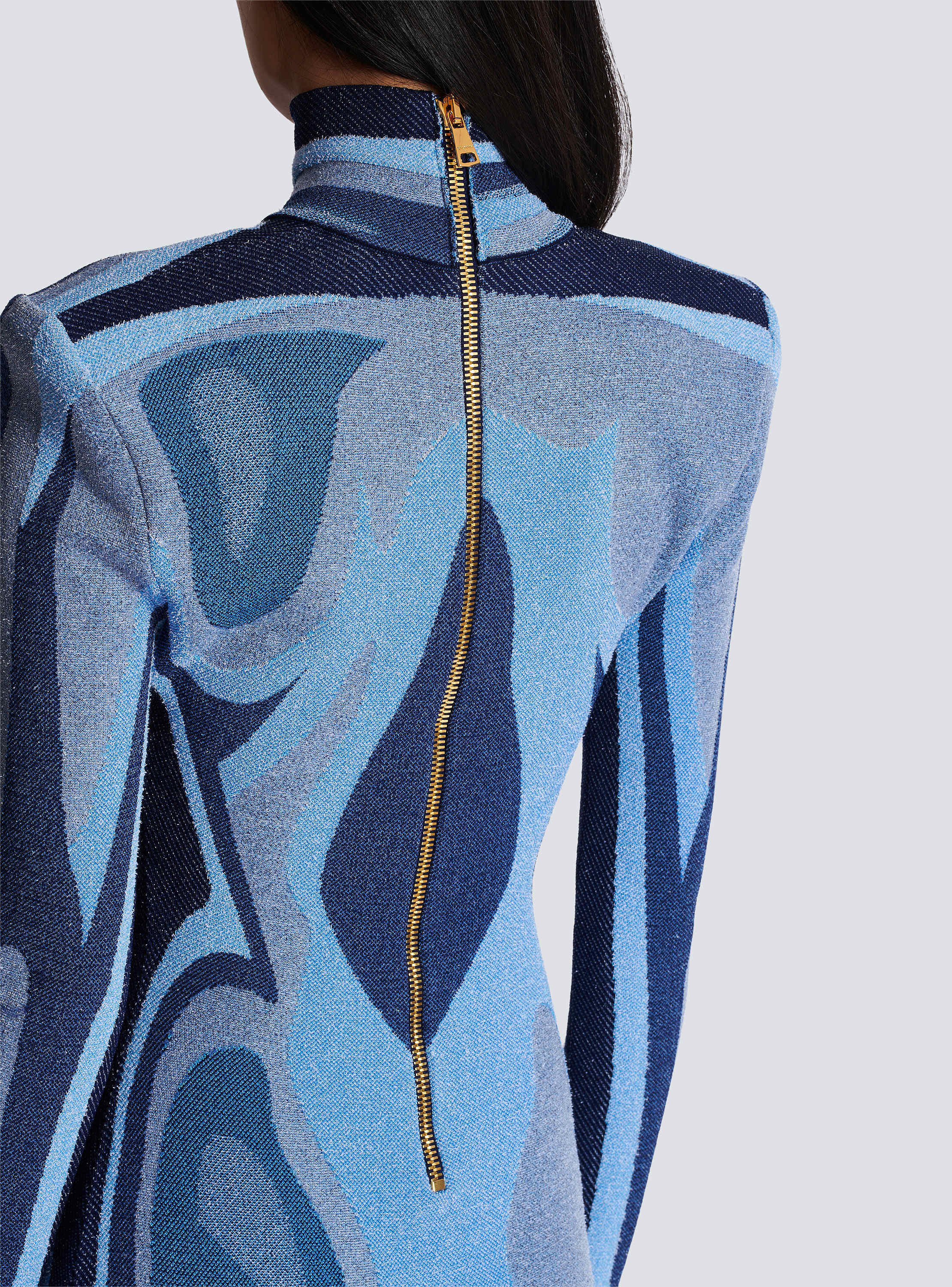 Jacquard knit dress with body motif blue - Women | BALMAIN Jacquard knit dress with body motif blue - Women | BALMAIN