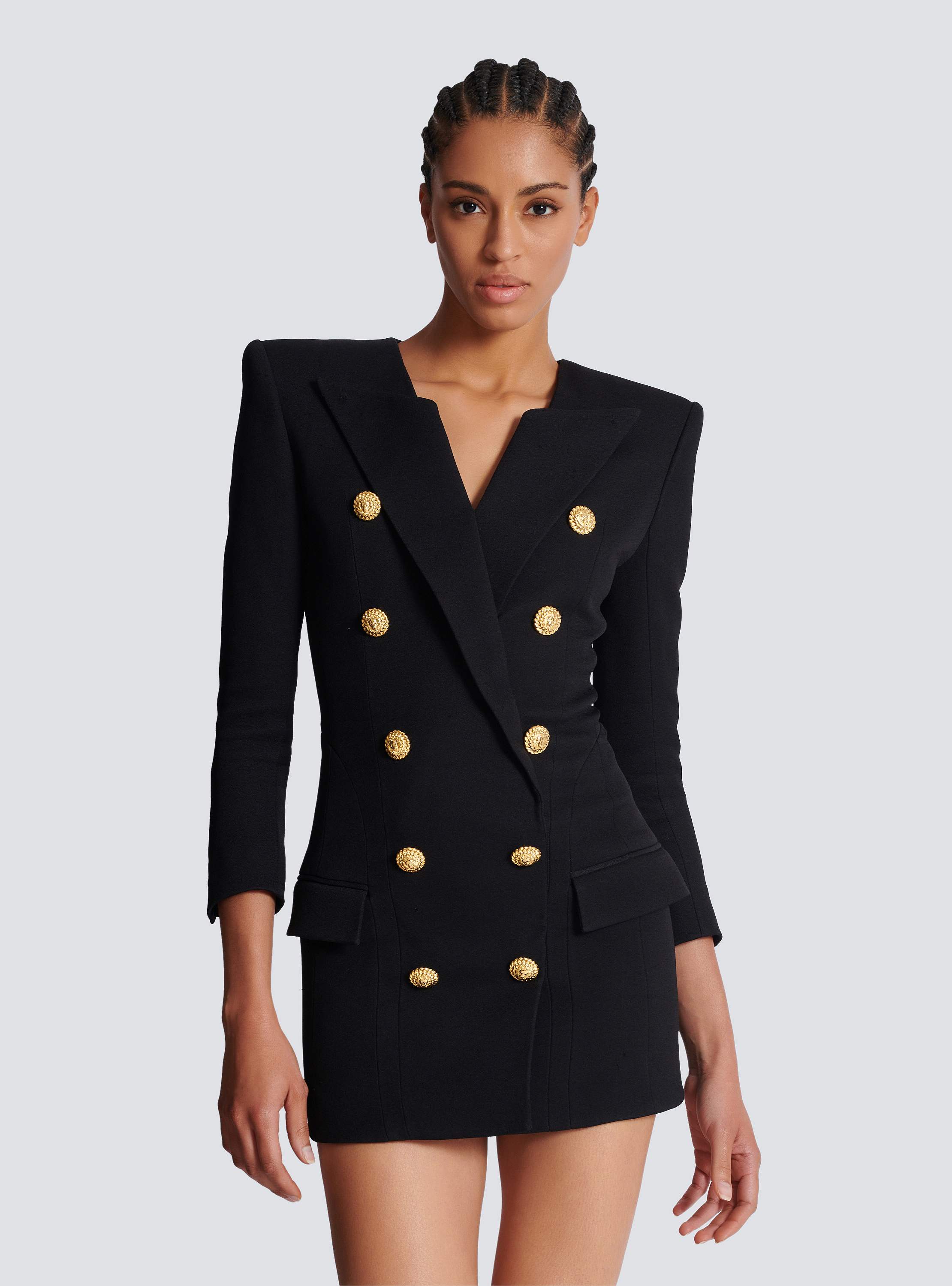 V-neck buttoned crepe short dress black black - Women | BALMAIN