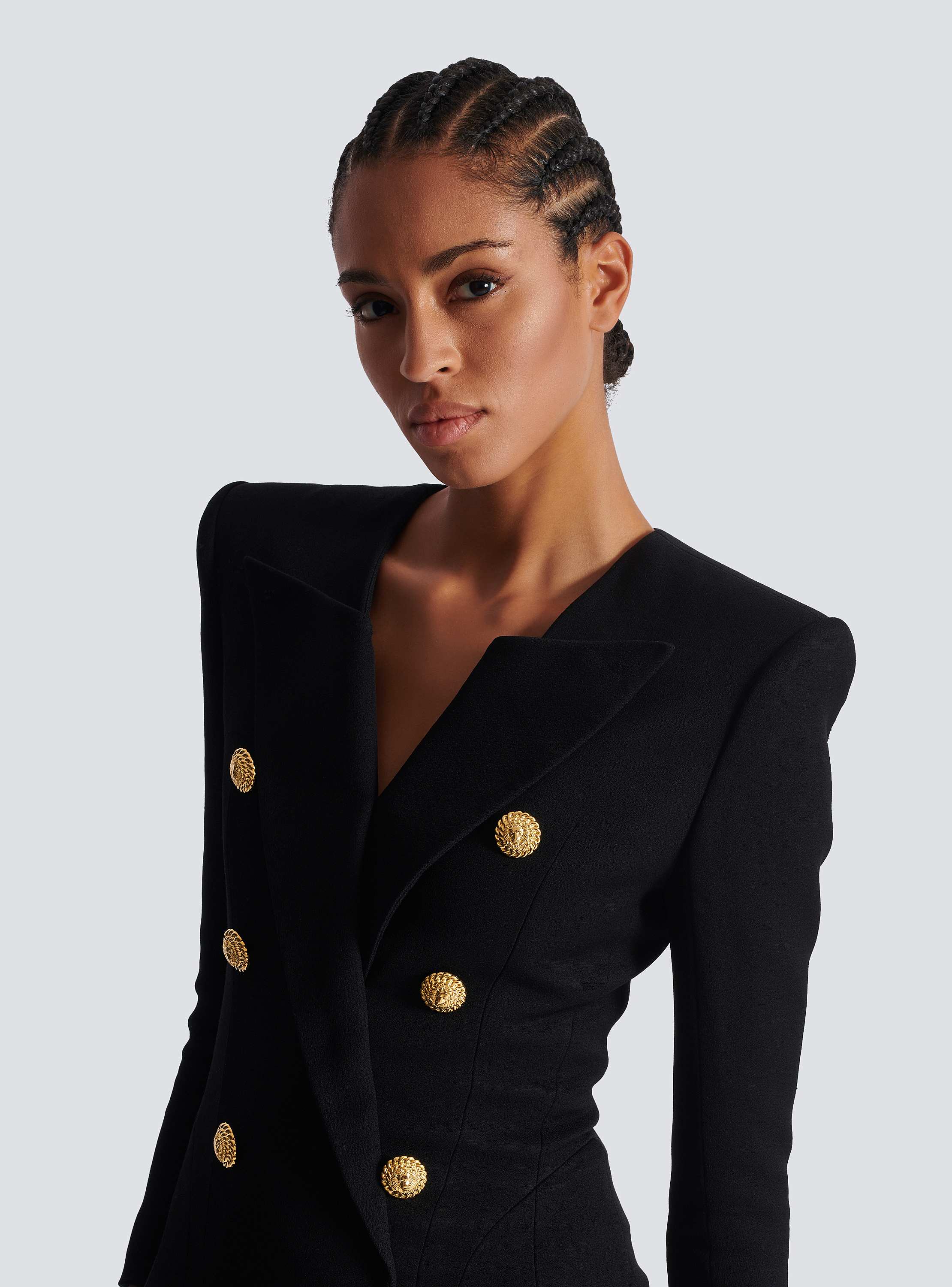 V-neck buttoned crepe short dress