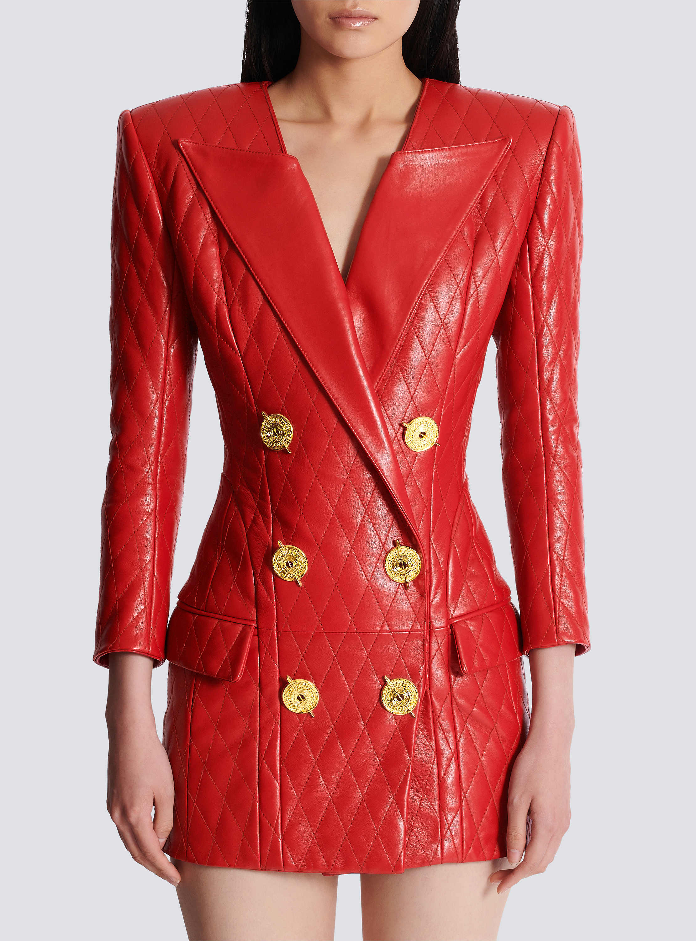 Short quilted leather dress red red - Women | BALMAIN