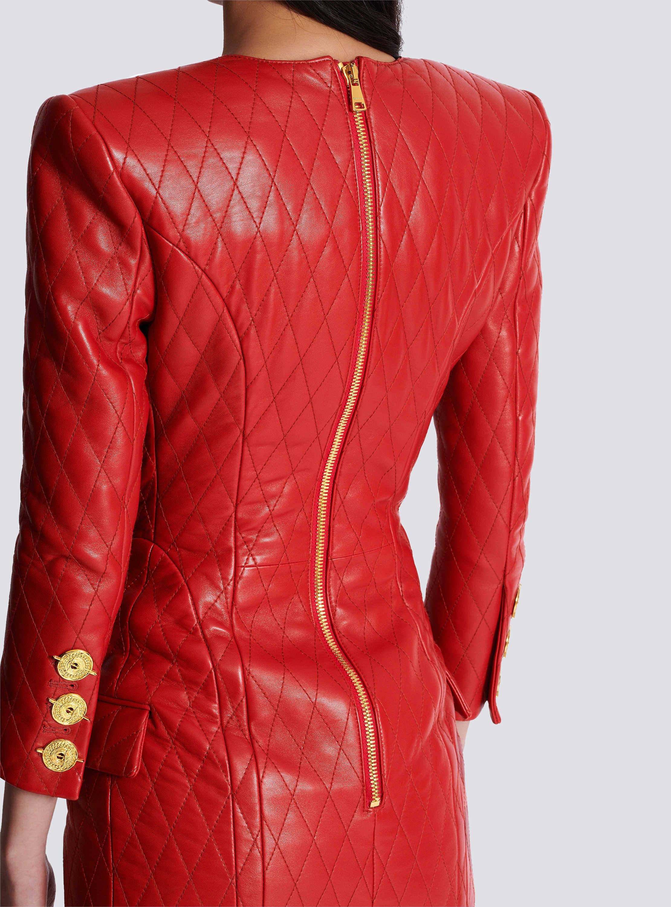 Short quilted leather dress red - Women | BALMAIN