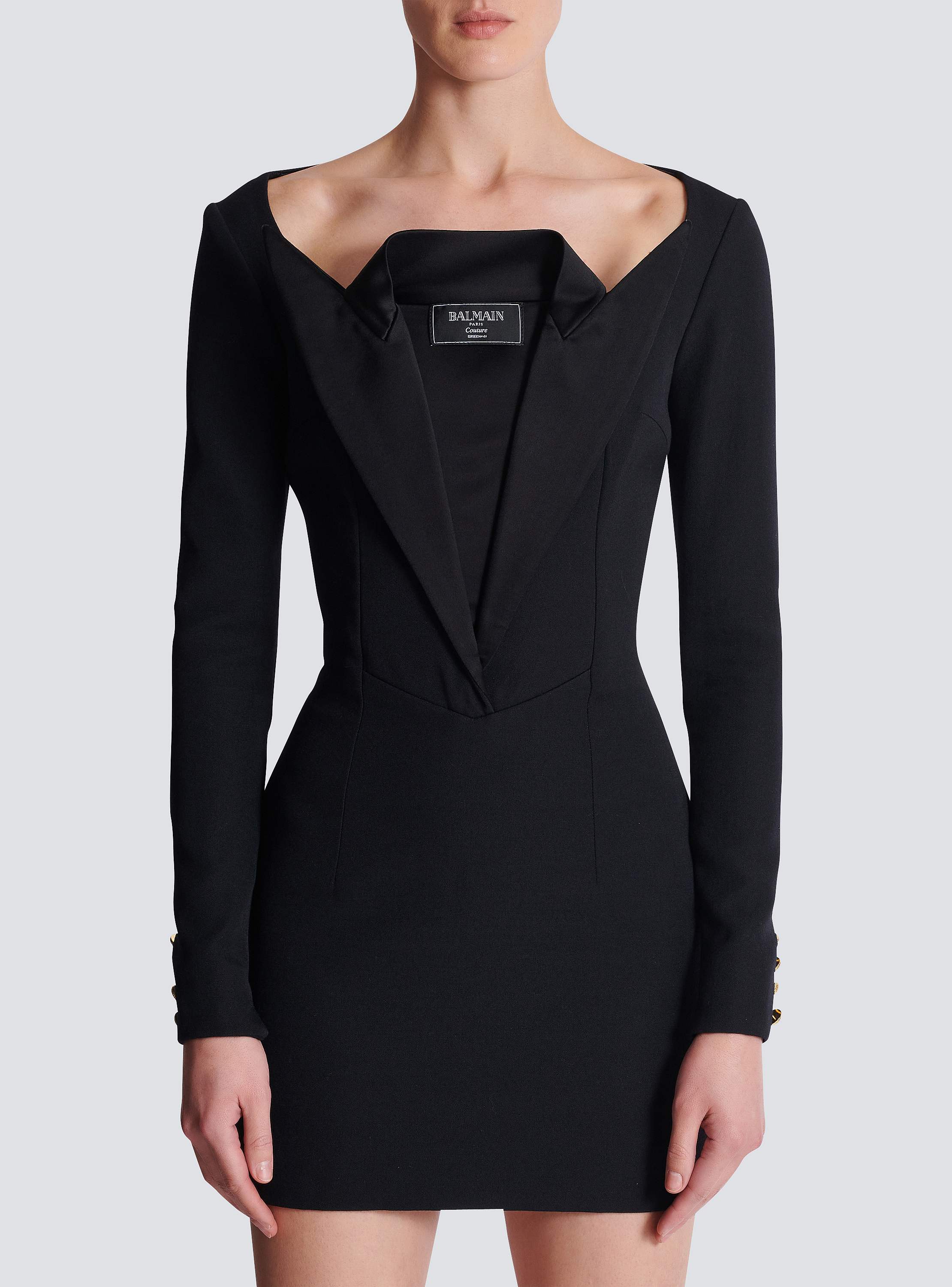 Open neck double-collar tailored mini dress