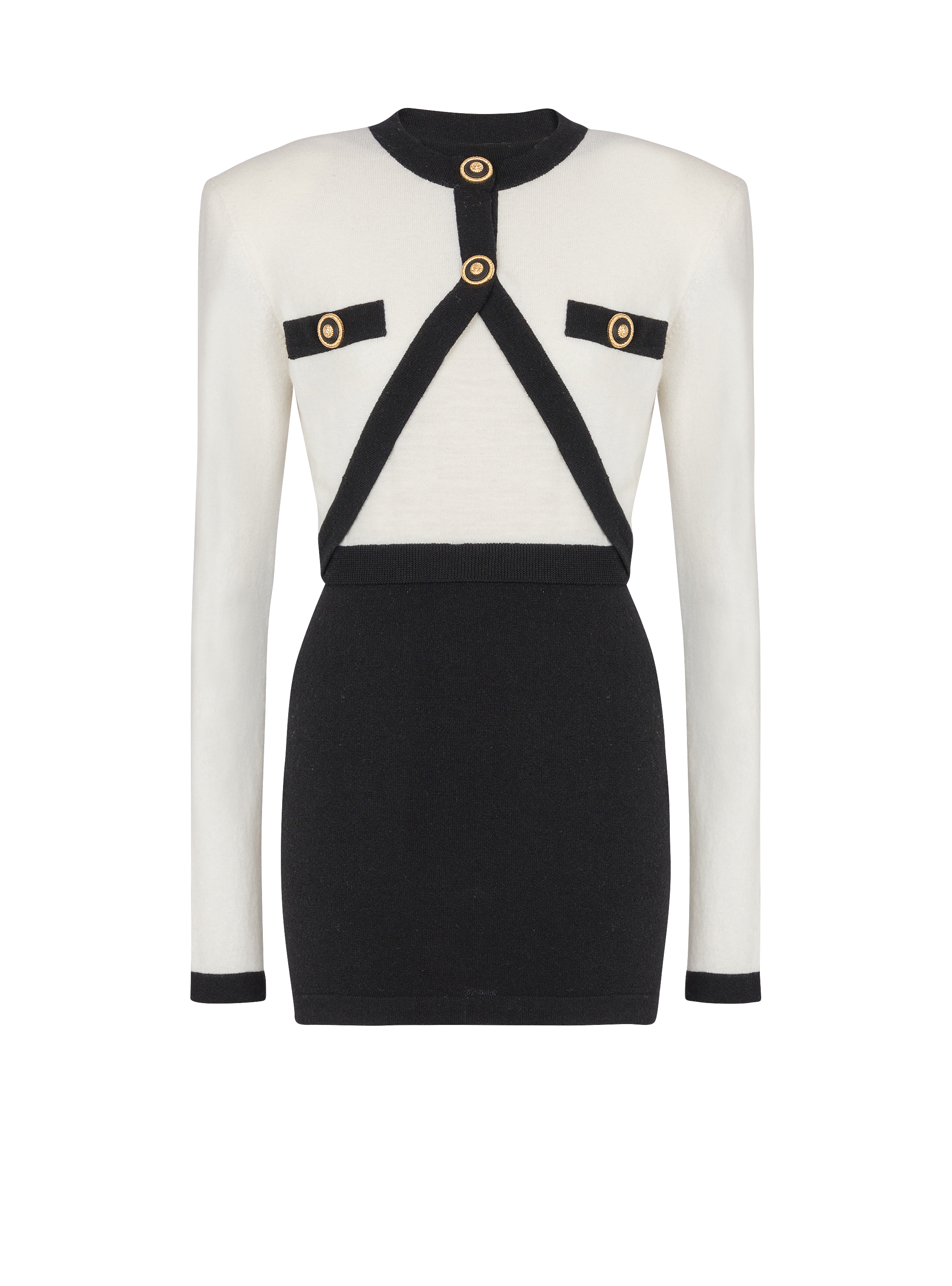 2-tone knit dress with faux waistcoat design