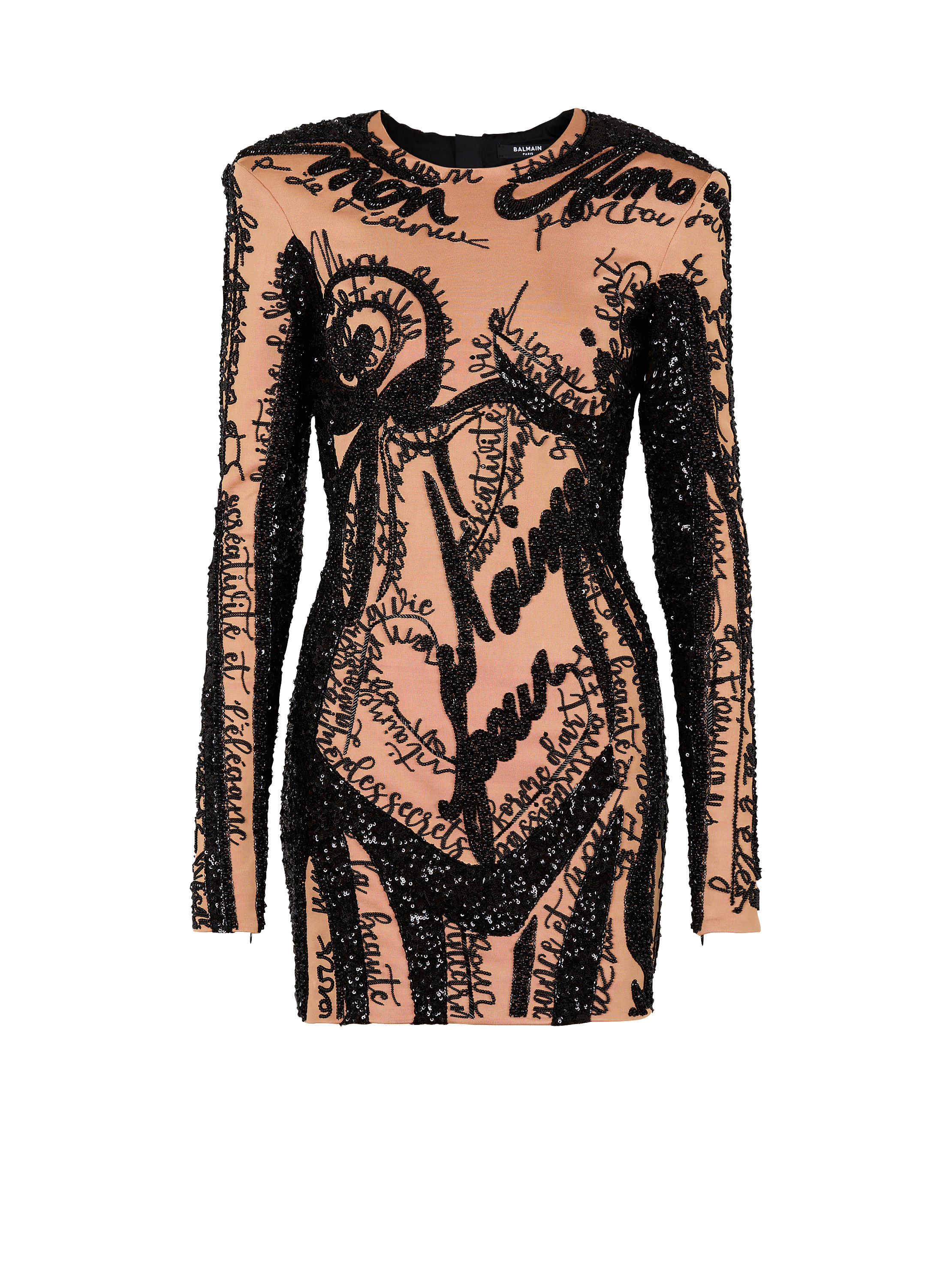 Short embroidered dress with body motif