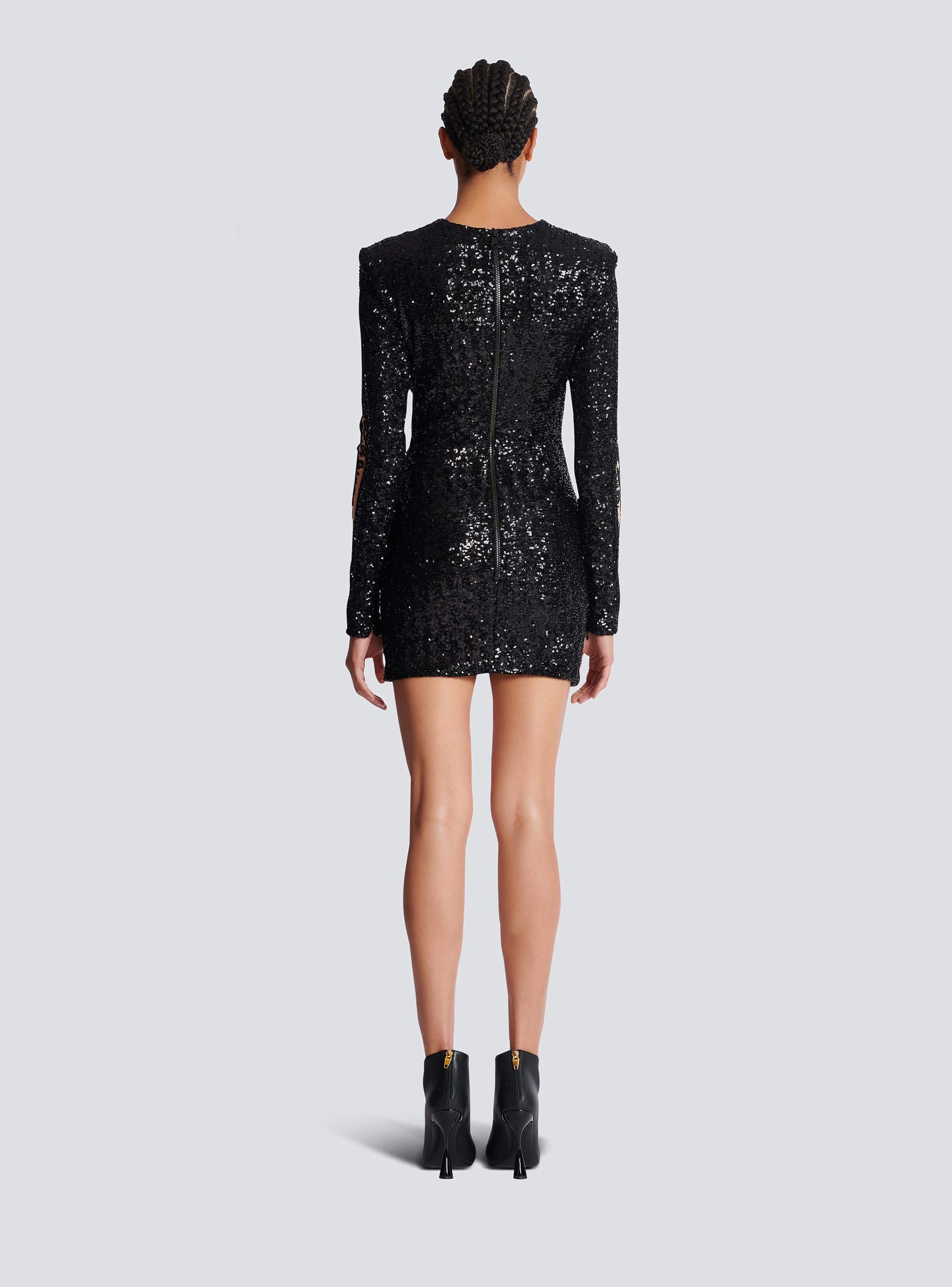 Short embroidered dress with body motif beige - Women | BALMAIN