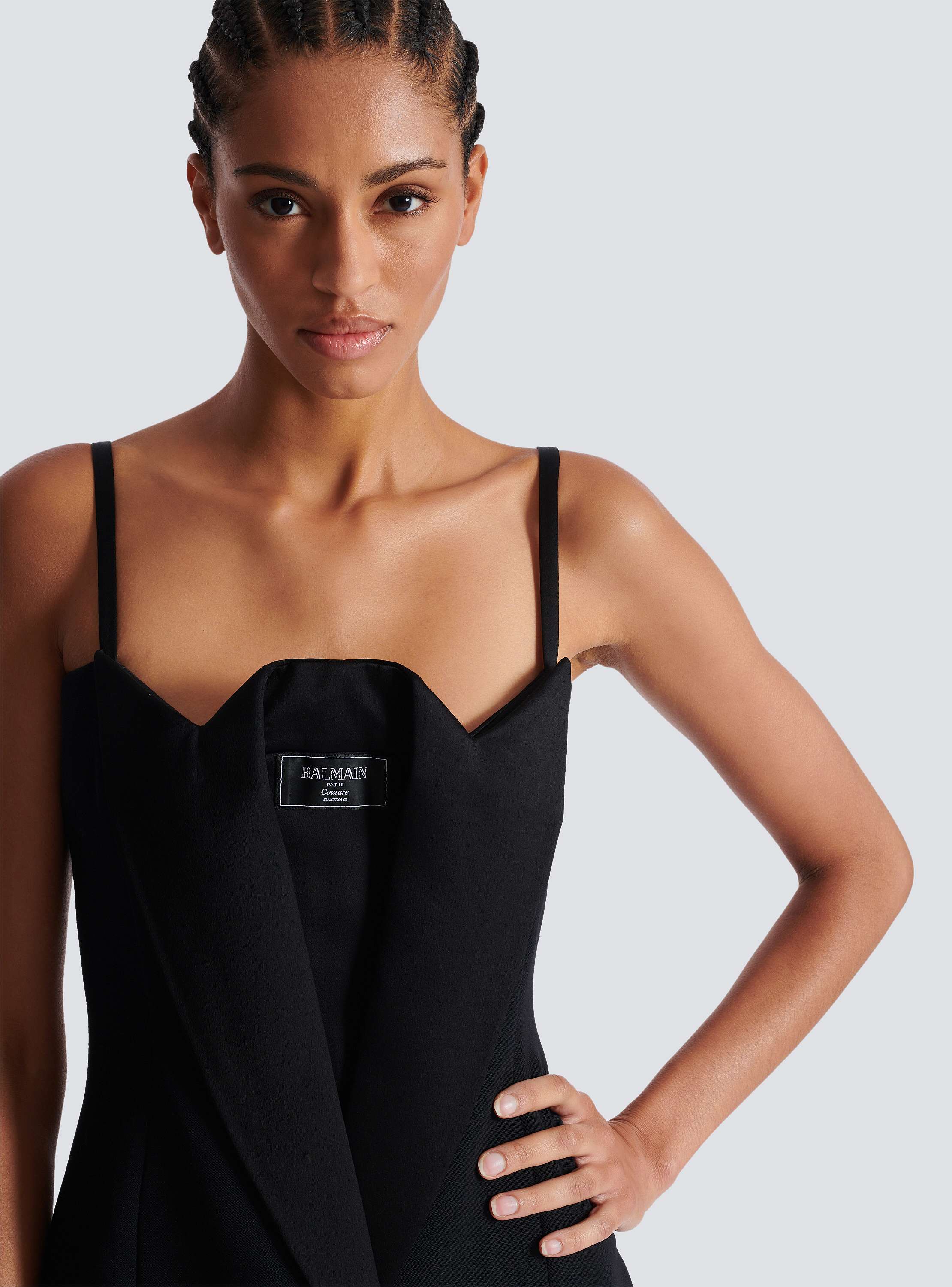 Long strappy grain de poudre dress