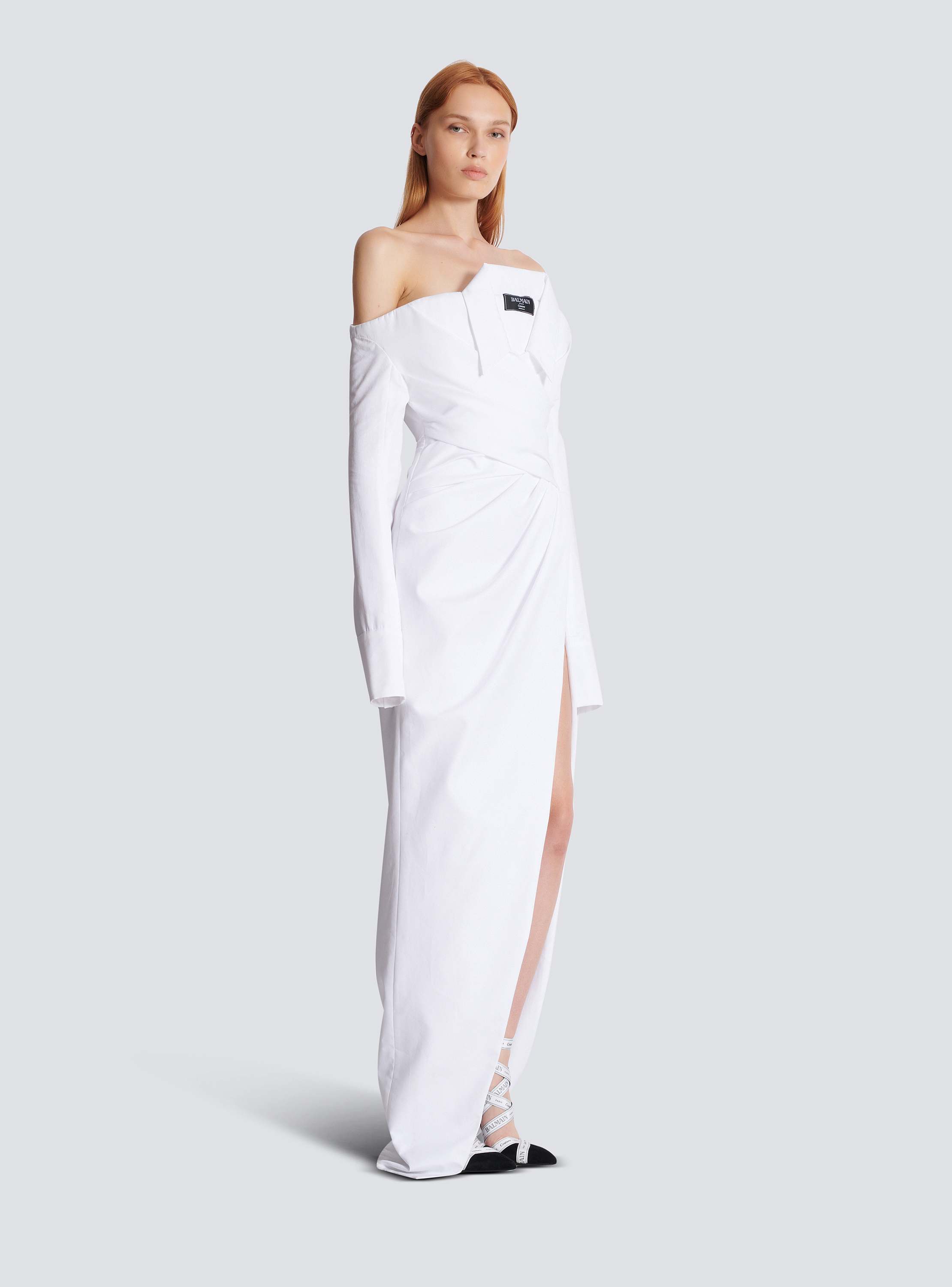 Long-sleeved poplin bustier dress white - Women | BALMAIN Long-sleeved poplin bustier dress white - Women | BALMAIN