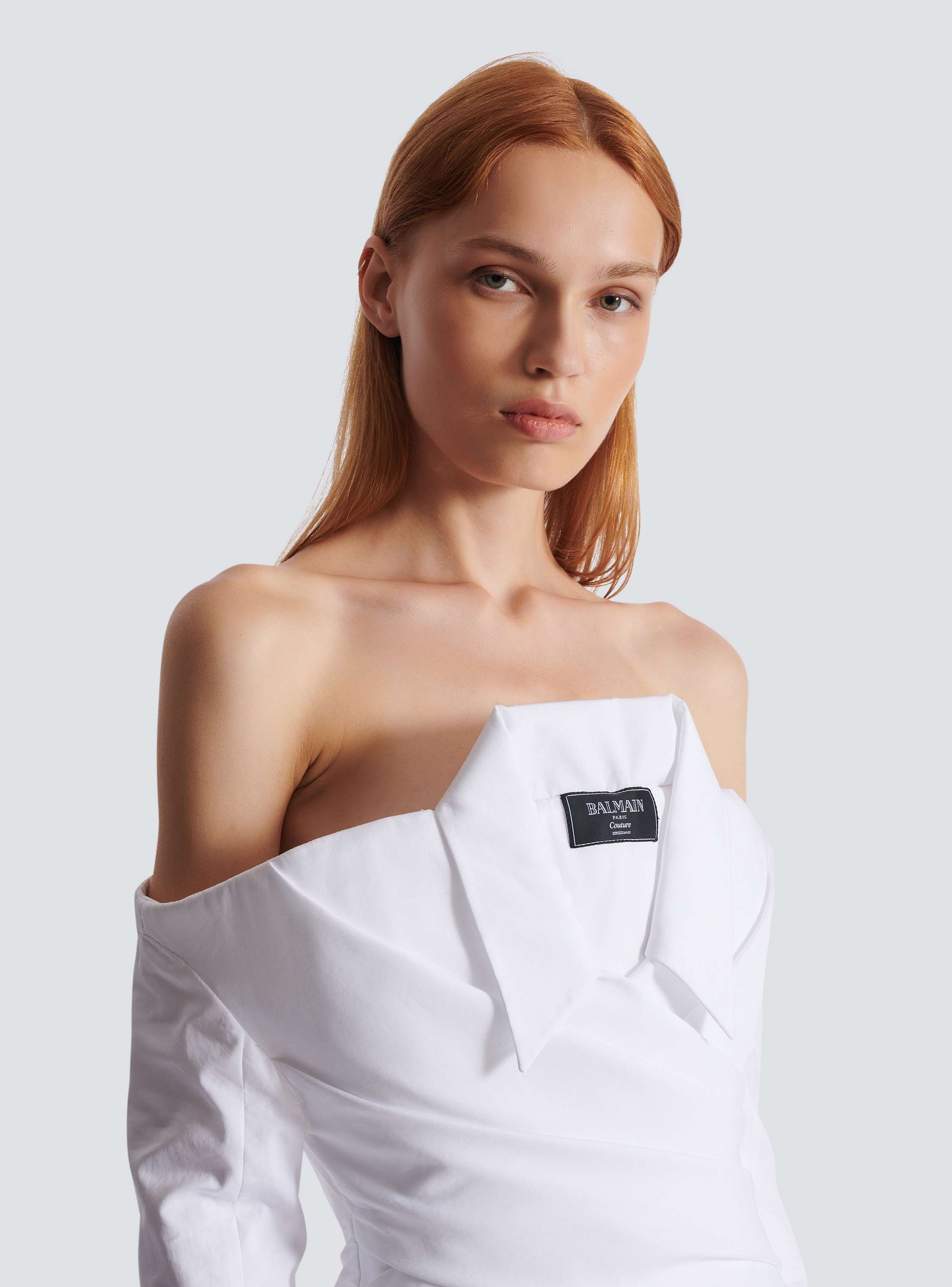 Long-sleeved poplin bustier dress white - Women | BALMAIN Long-sleeved poplin bustier dress white - Women | BALMAIN