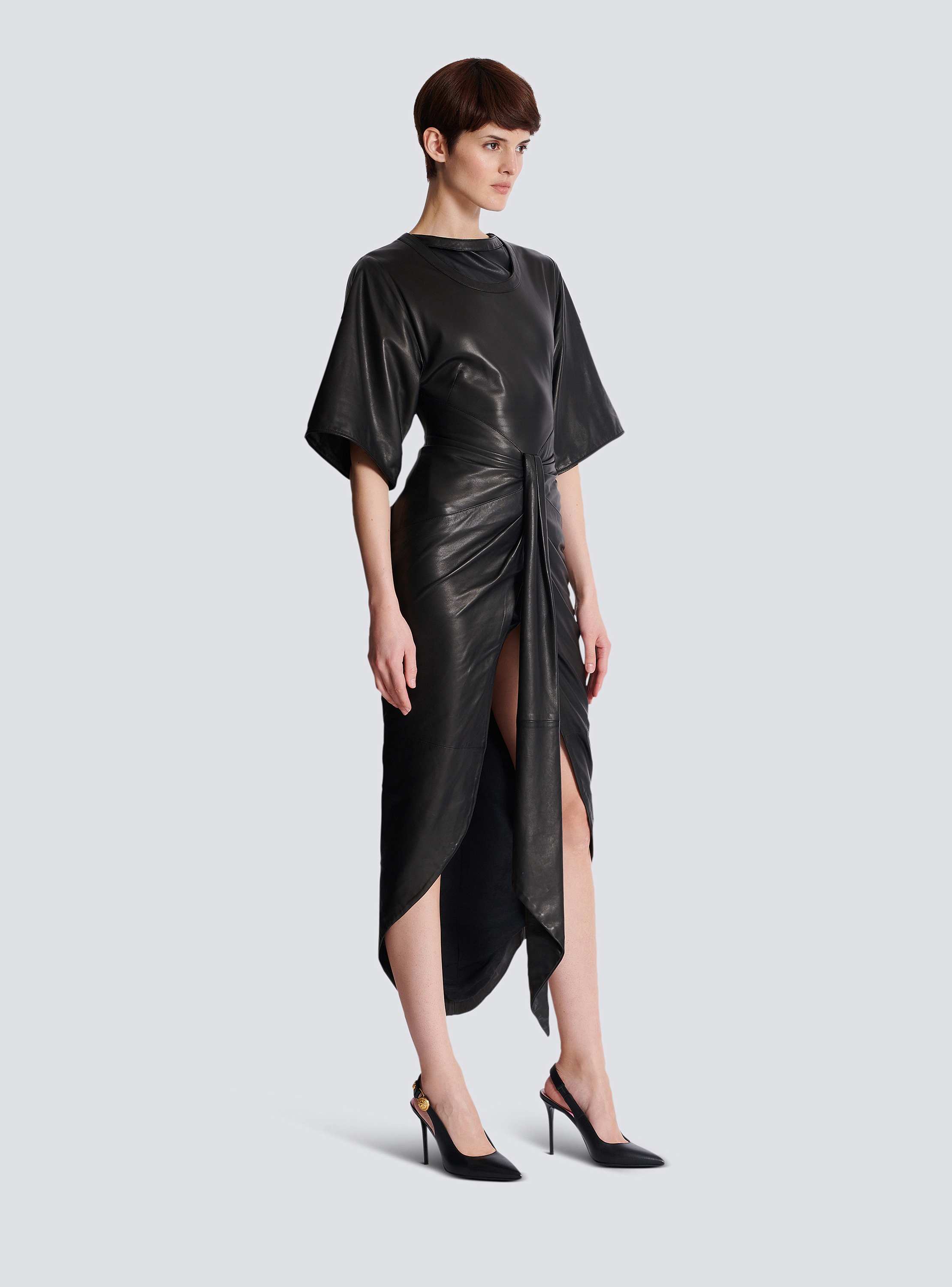 Knotted lambskin leather maxi dress
