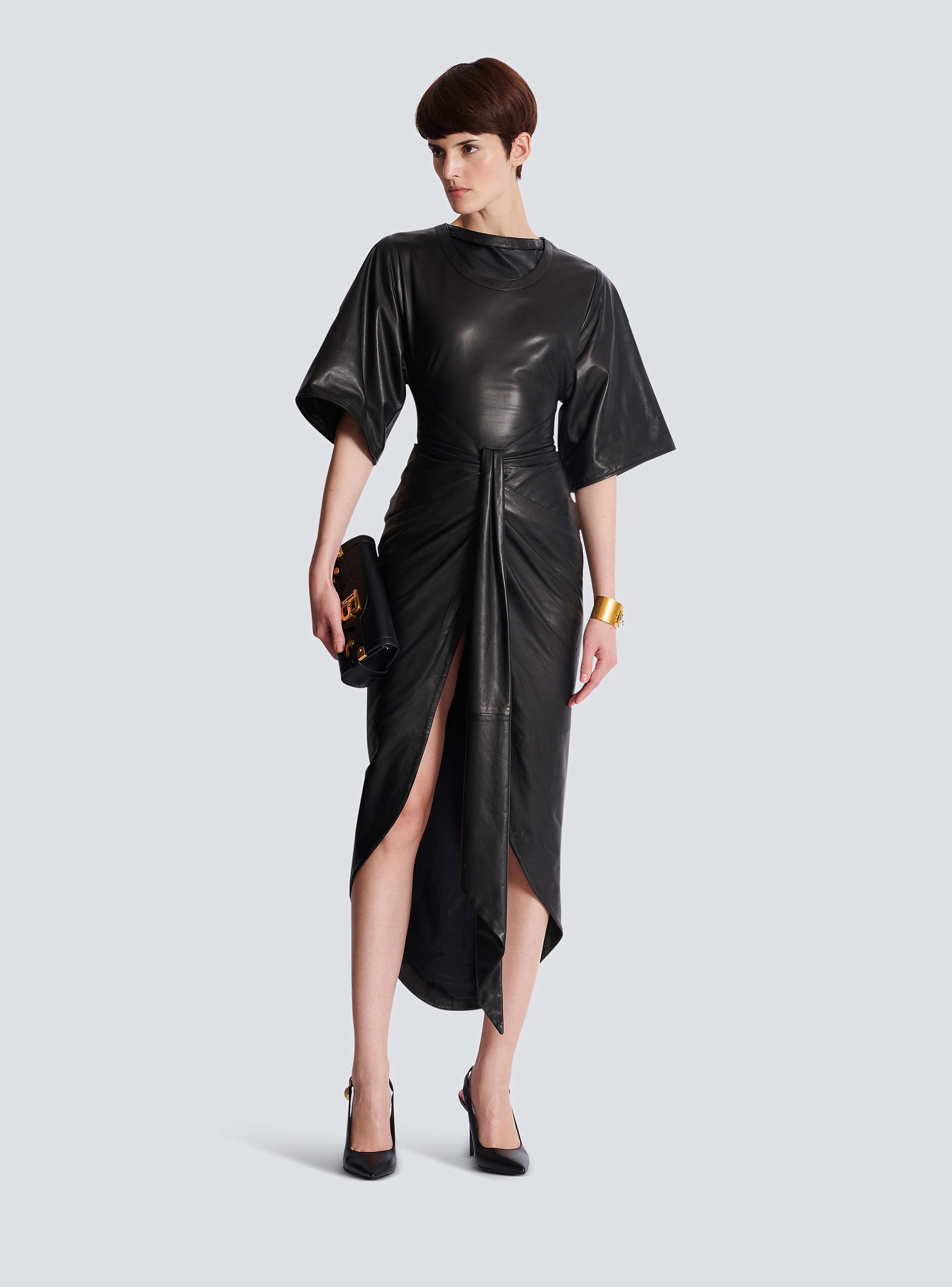 Knotted lambskin leather maxi dress