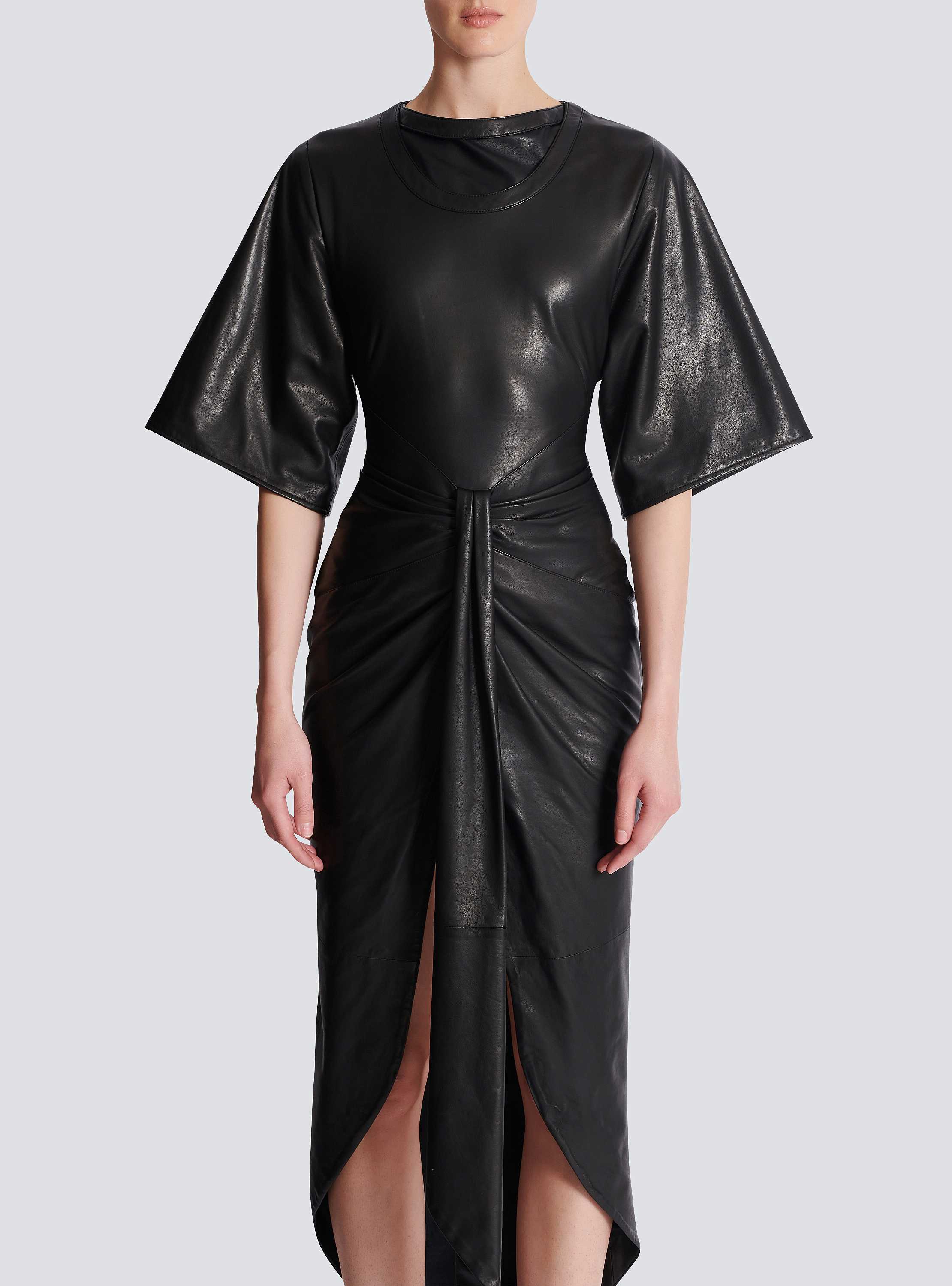 Knotted lambskin leather maxi dress