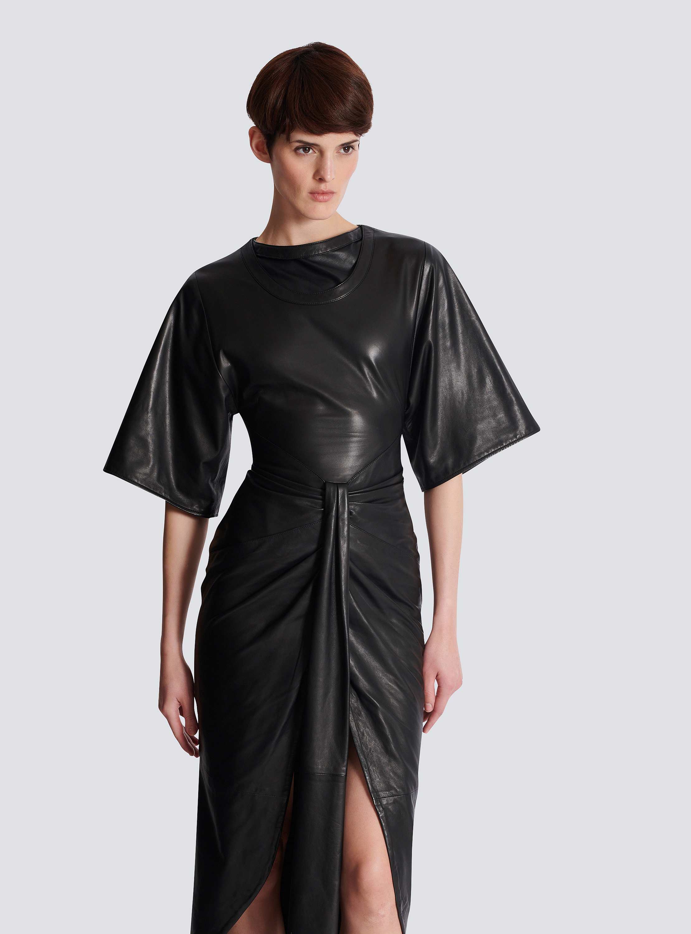 Knotted lambskin leather maxi dress