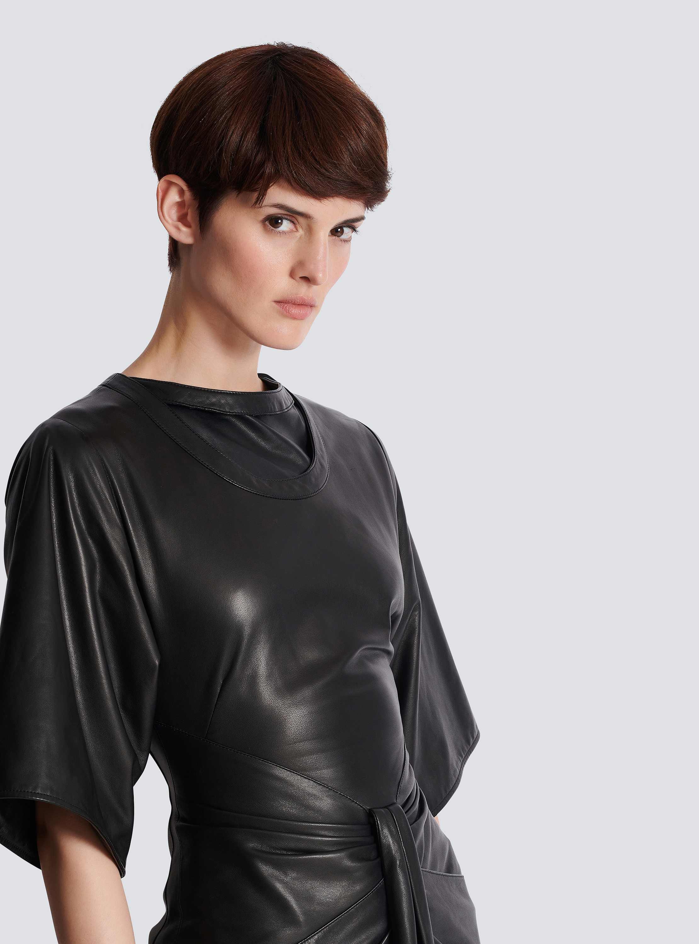 Knotted lambskin leather maxi dress