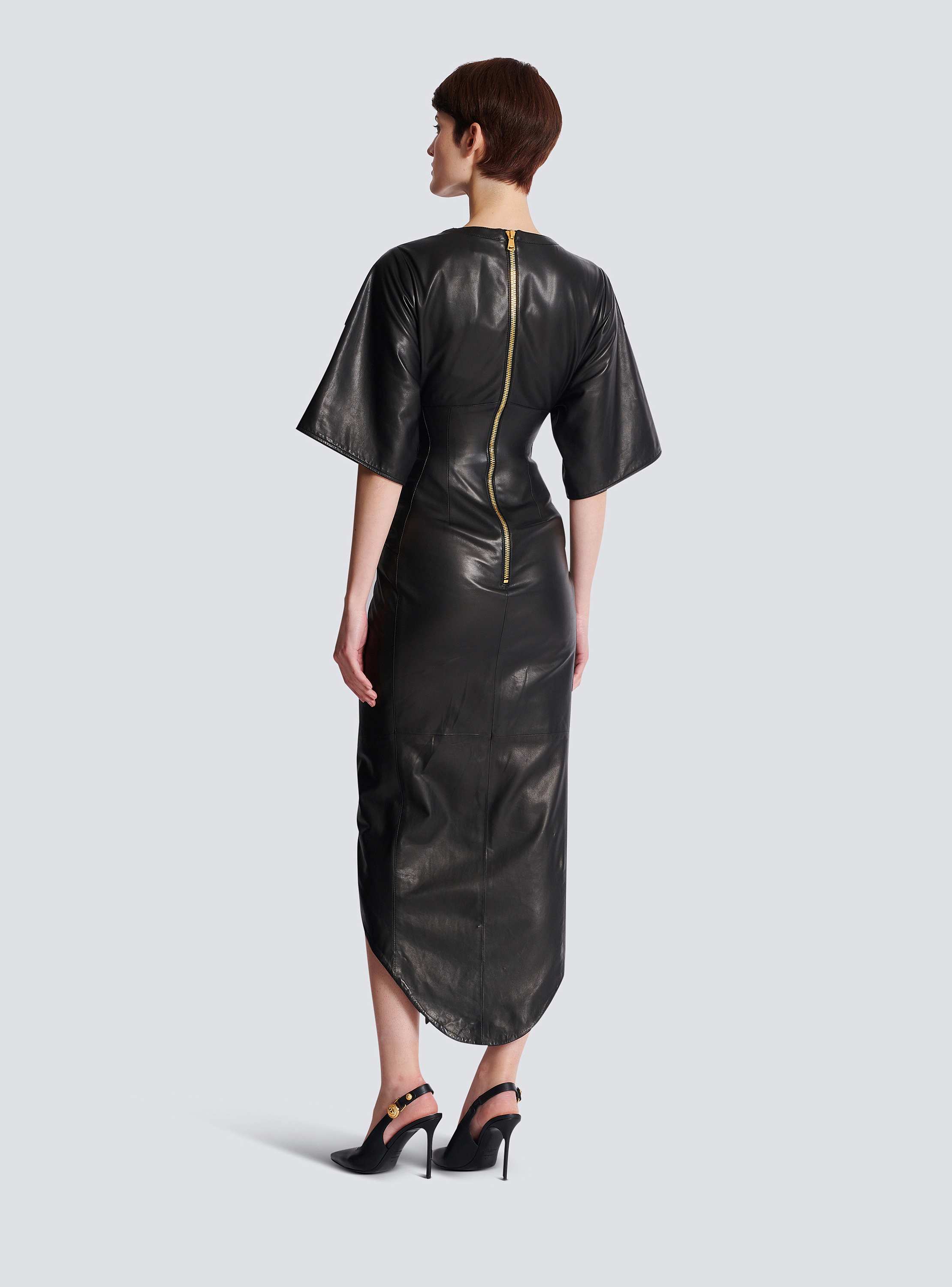 Knotted lambskin leather maxi dress