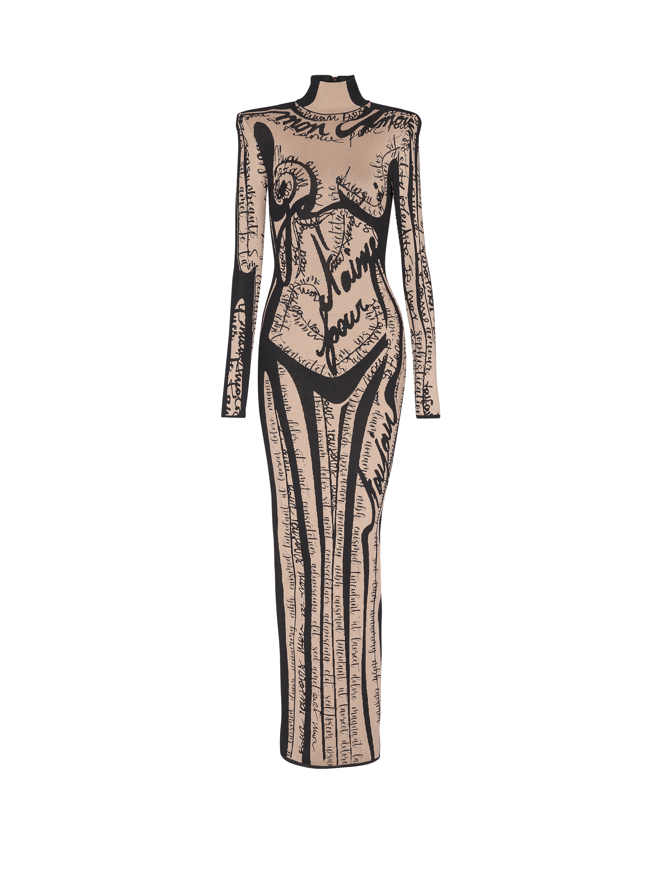 Long knit dress with body motif beige - Women | BALMAIN