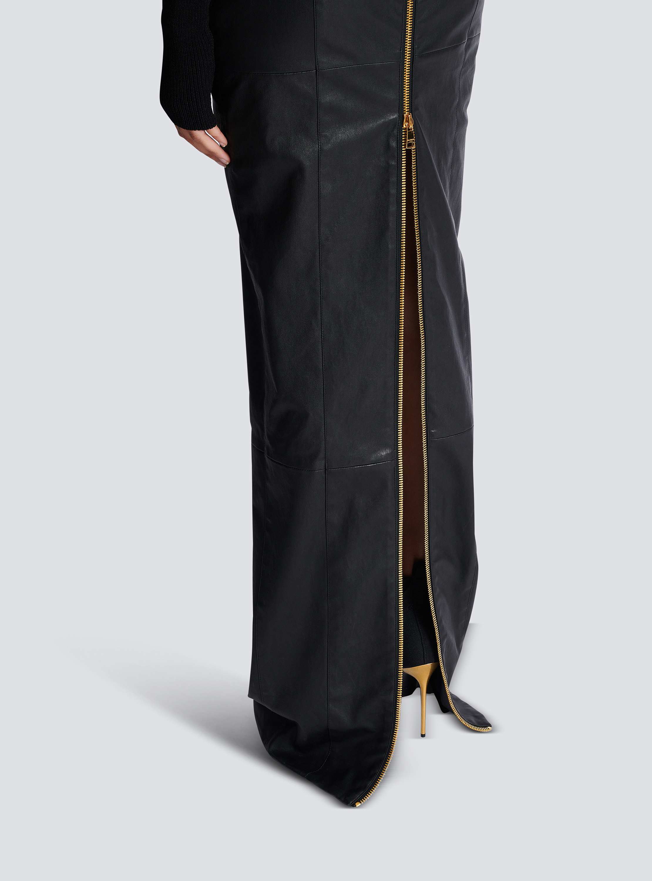 ニット＆ラムスキン ロングドレス