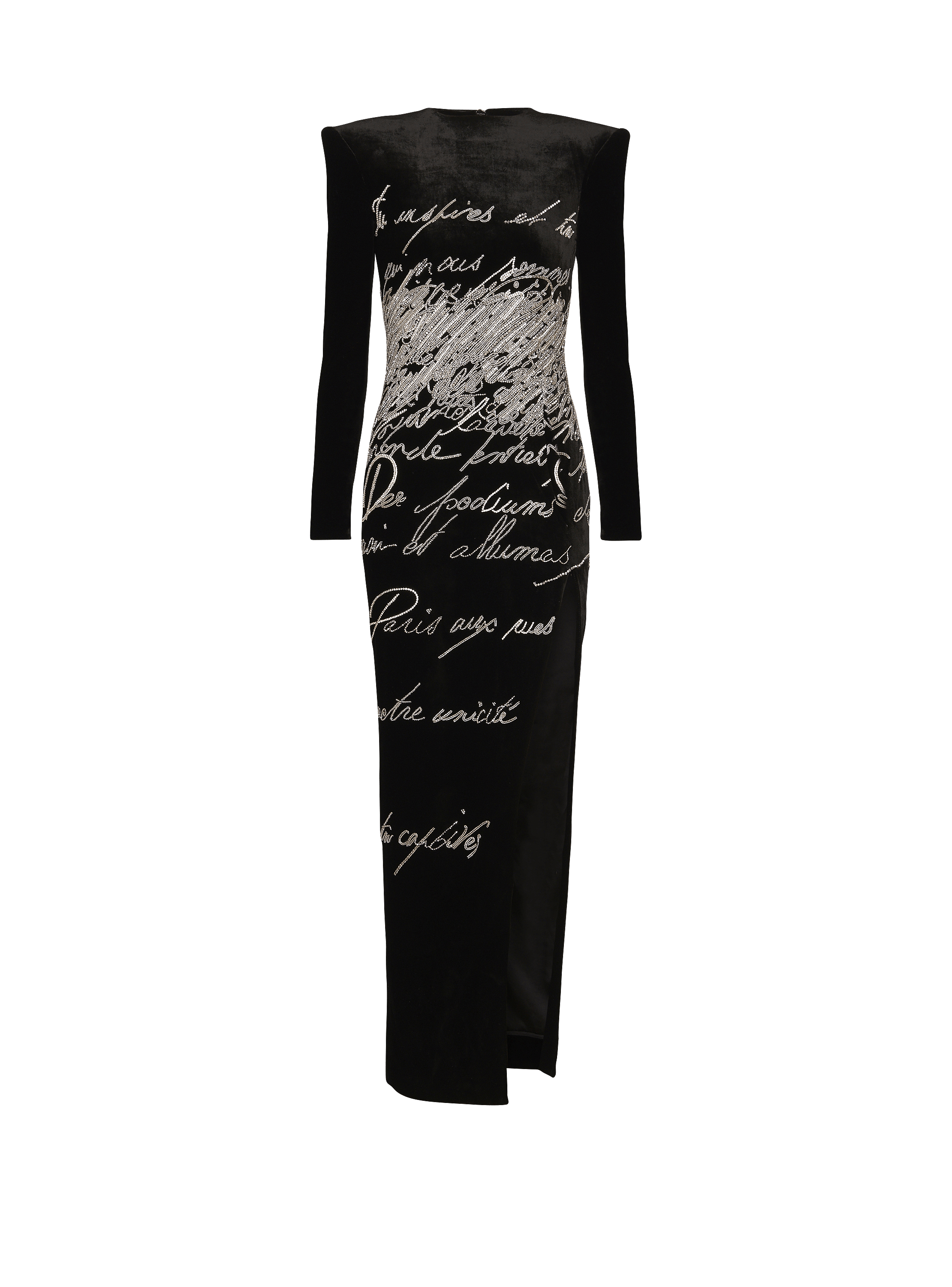 Long-sleeve love letter embroidered slit maxi dress