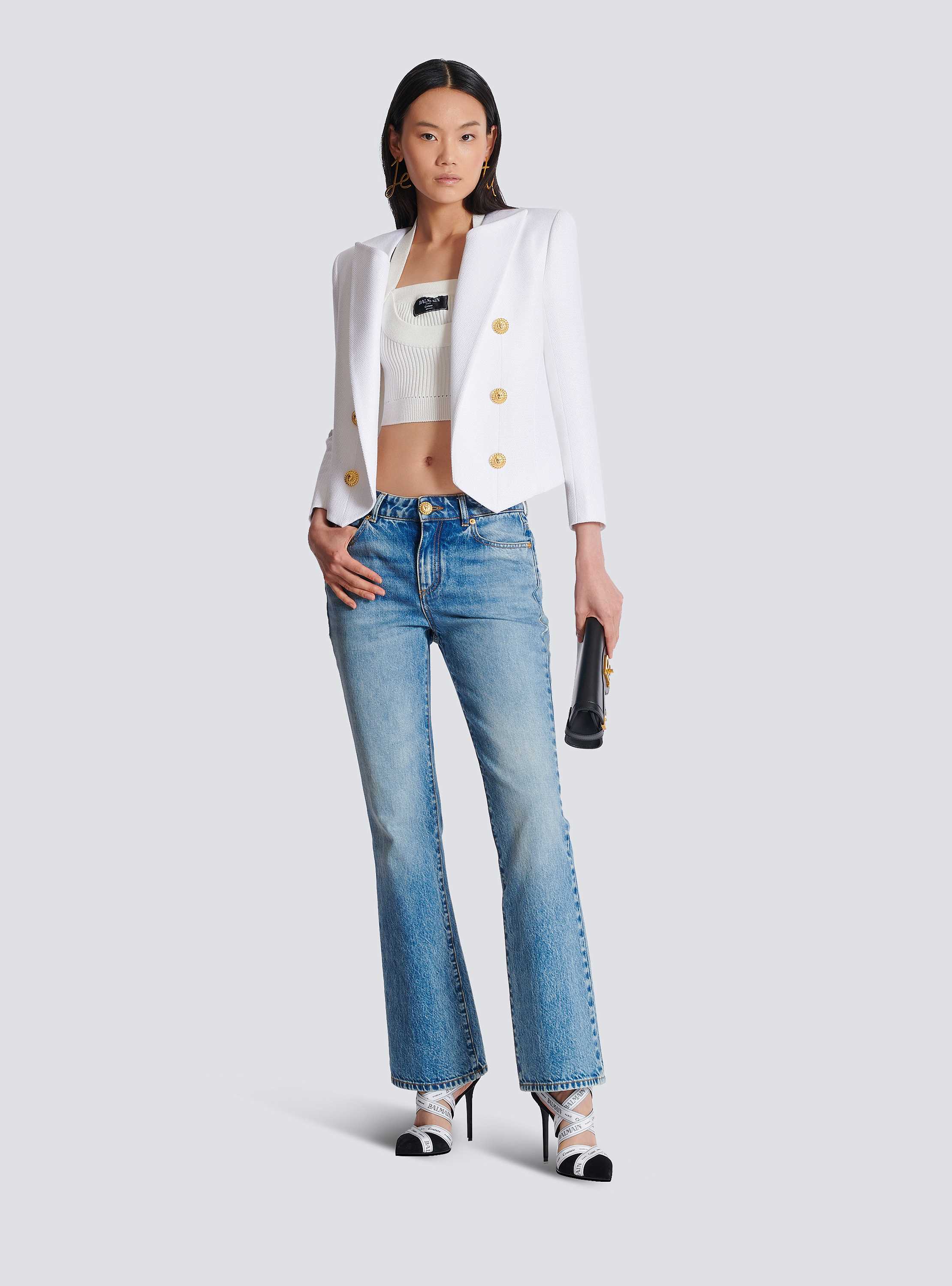 ジャケット BALMAIN SS25 Blazer Spencer (EF1SC225VF21 0FB) Cropped jacket with 6 buttons - Women | BALMAIN
