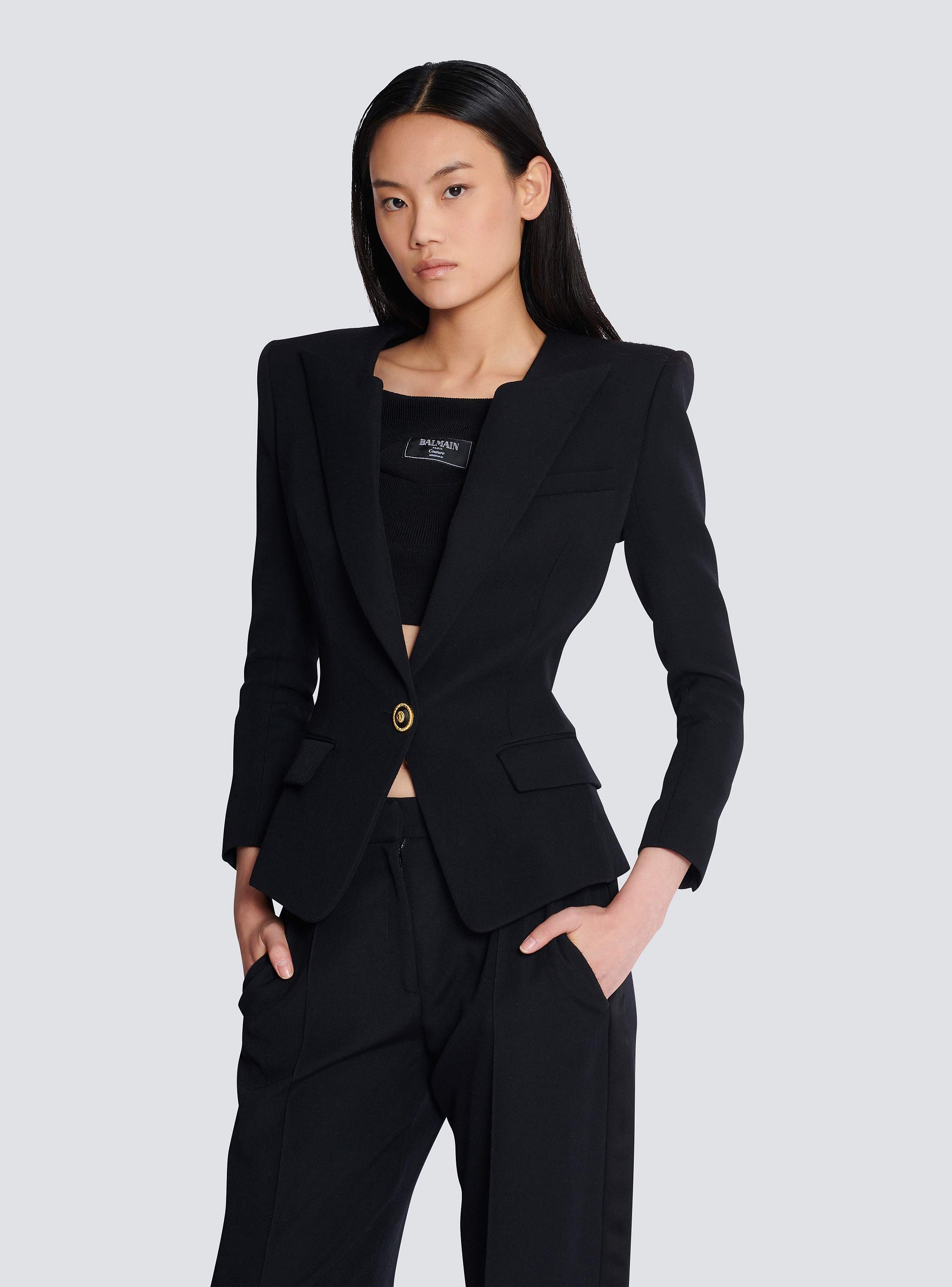 コート BALMAIN Women Coats XF1UD045WB27 0PA Black BALMAIN Cross Long Coat in Black | FWRD