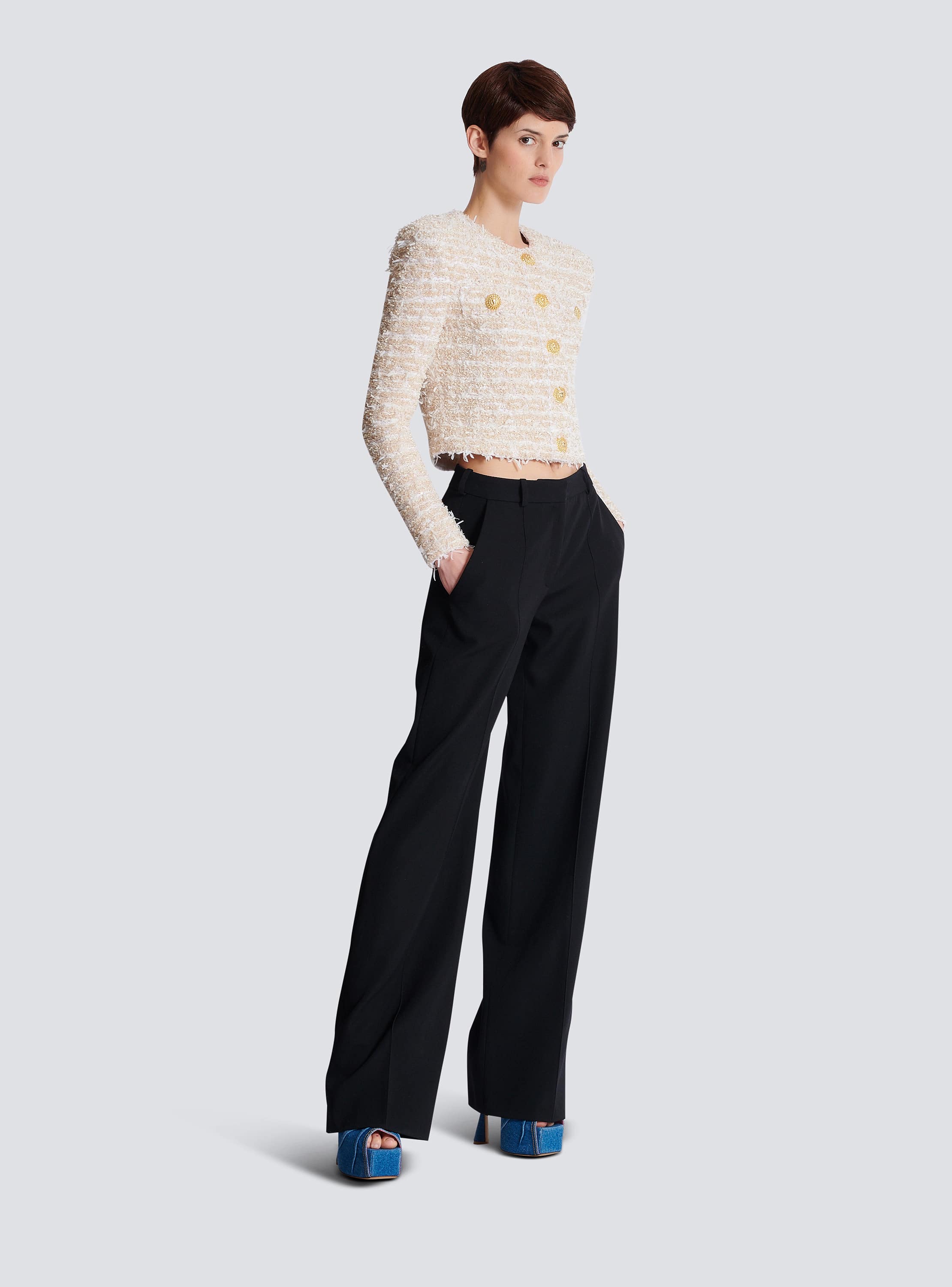 Cropped tweed jacket gold - Women | BALMAIN Cropped tweed jacket gold - Women | BALMAIN