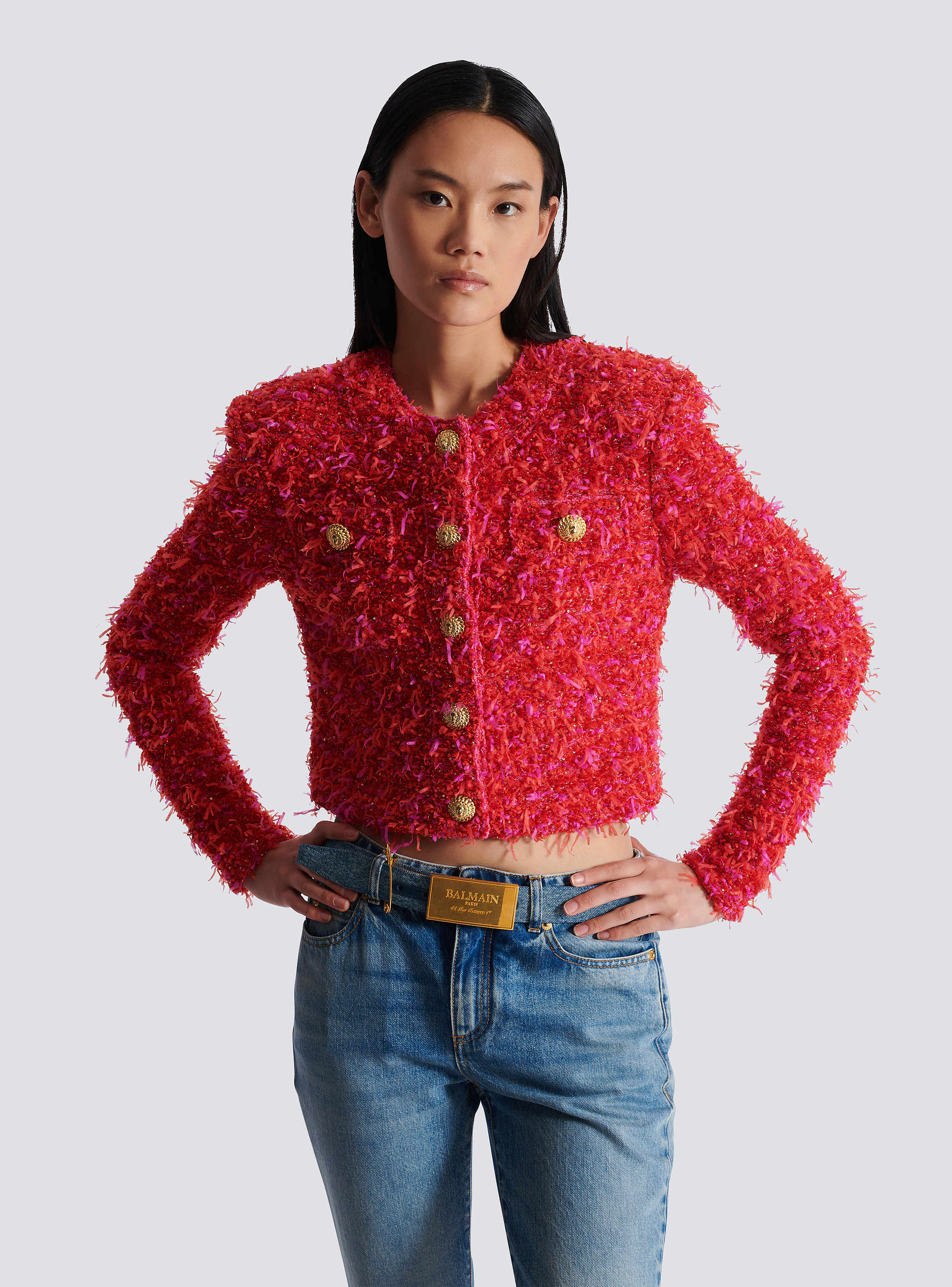 人気デザイナー Cropped tweed jacket red - Women | BALMAIN ジャケット・アウター