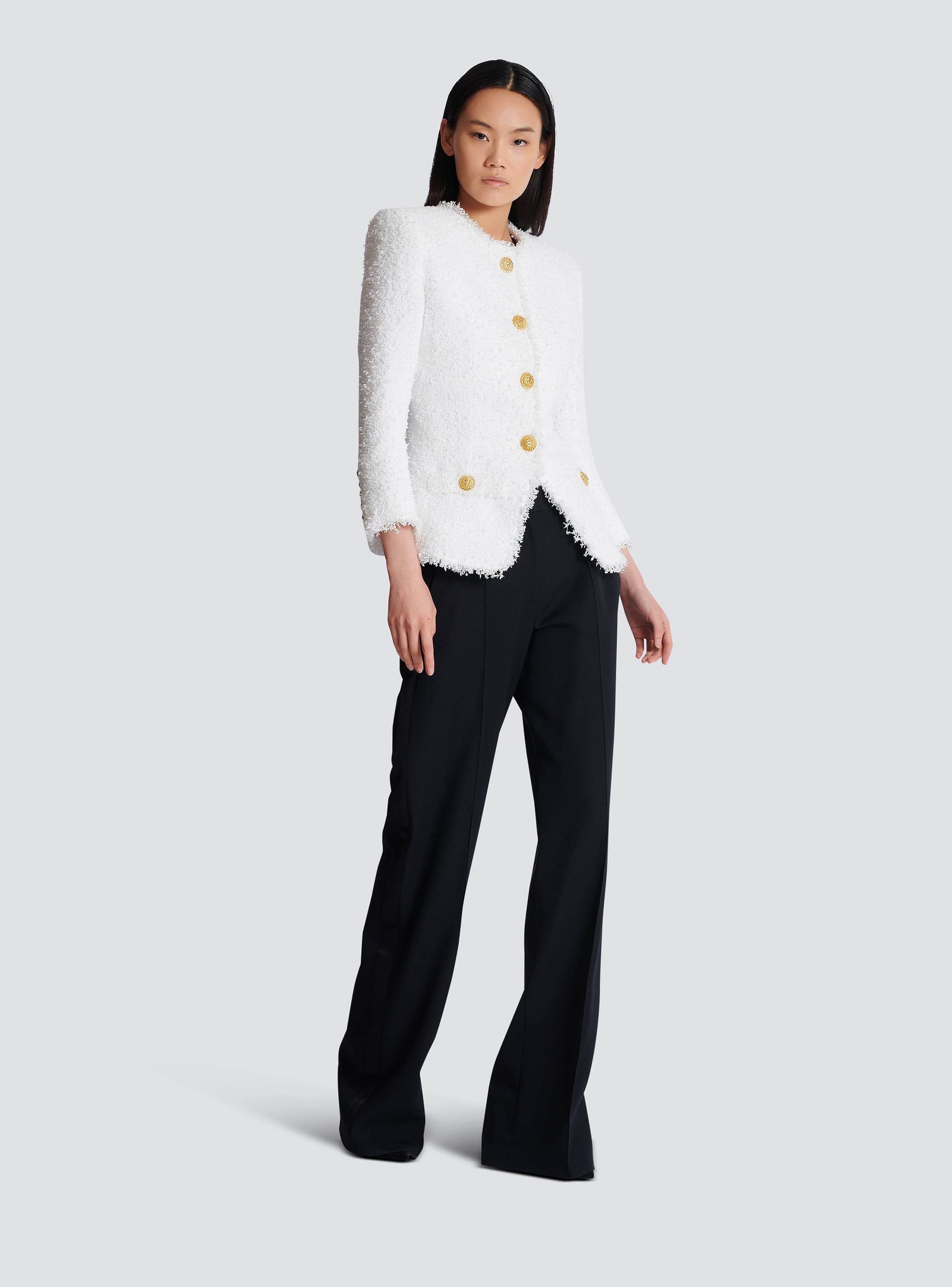 Fitted tweed jacket white white - Women | BALMAIN