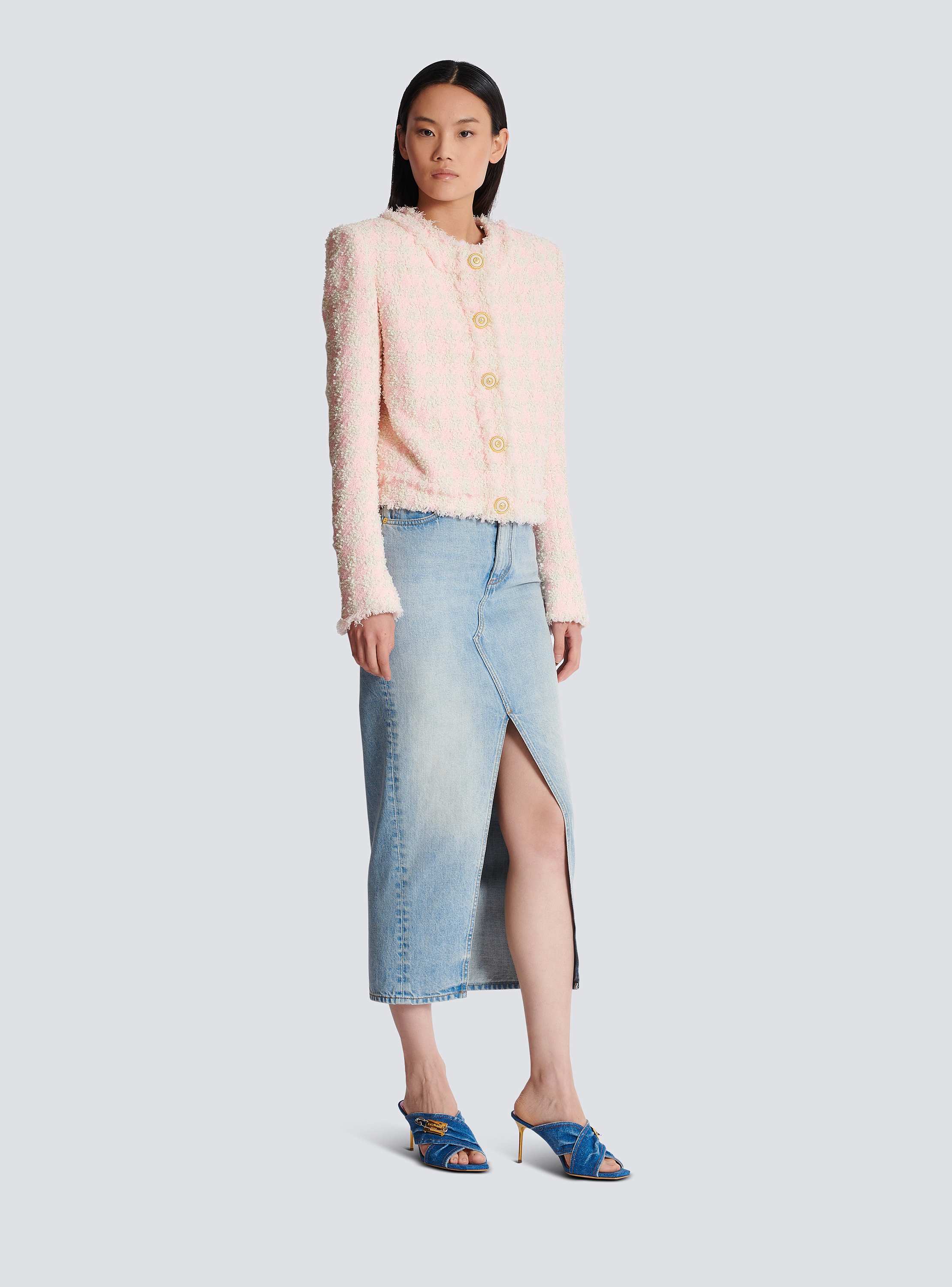 ジャケット BALMAIN 5 BTNS COLLARLESS TWEED JCKT (EF1SK719XK69 OHP) 5-button tweed jacket - Women | BALMAIN