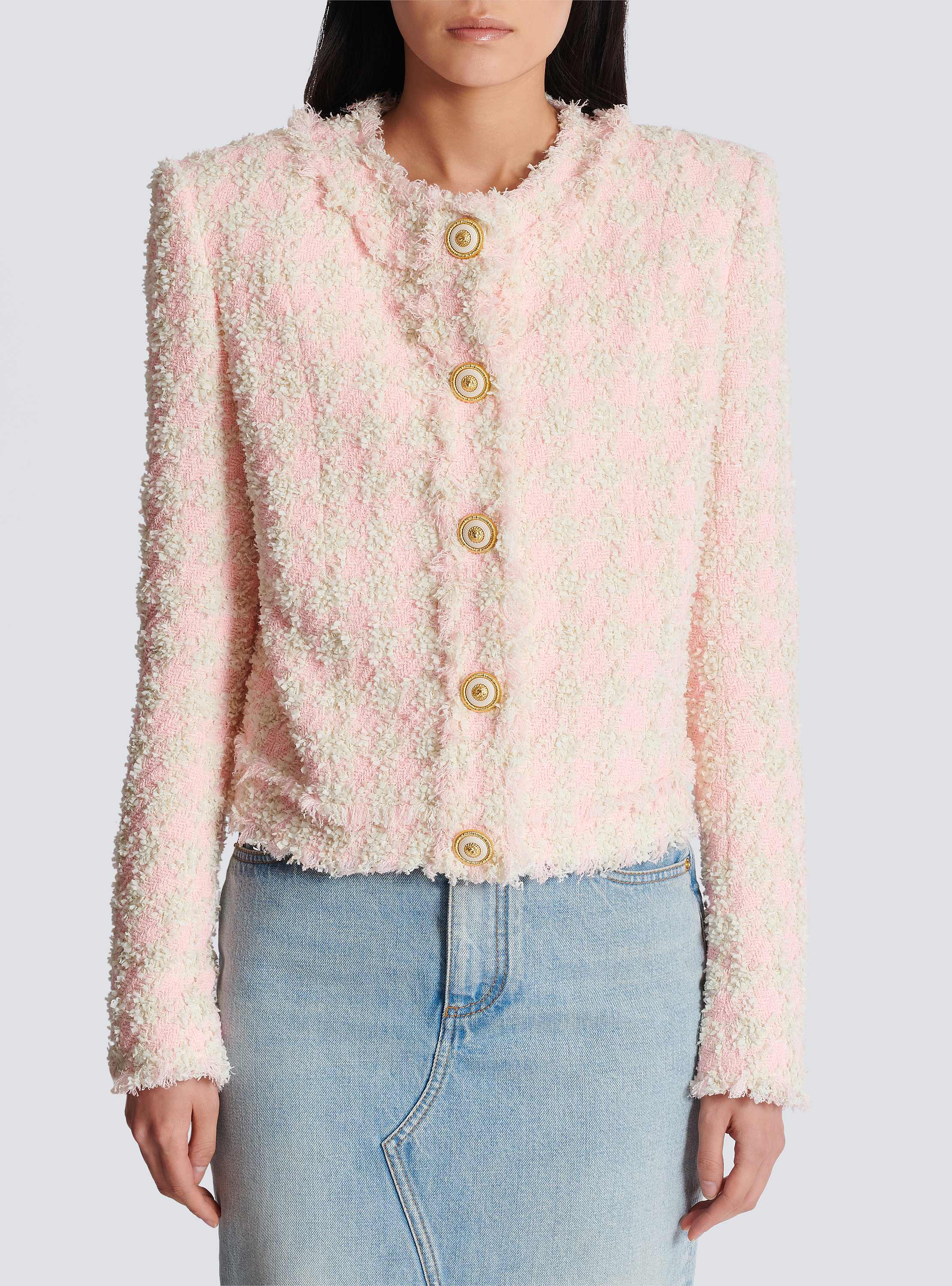 VGold cropped lamé tweed jacket in pink - Valentino | Mytheresa