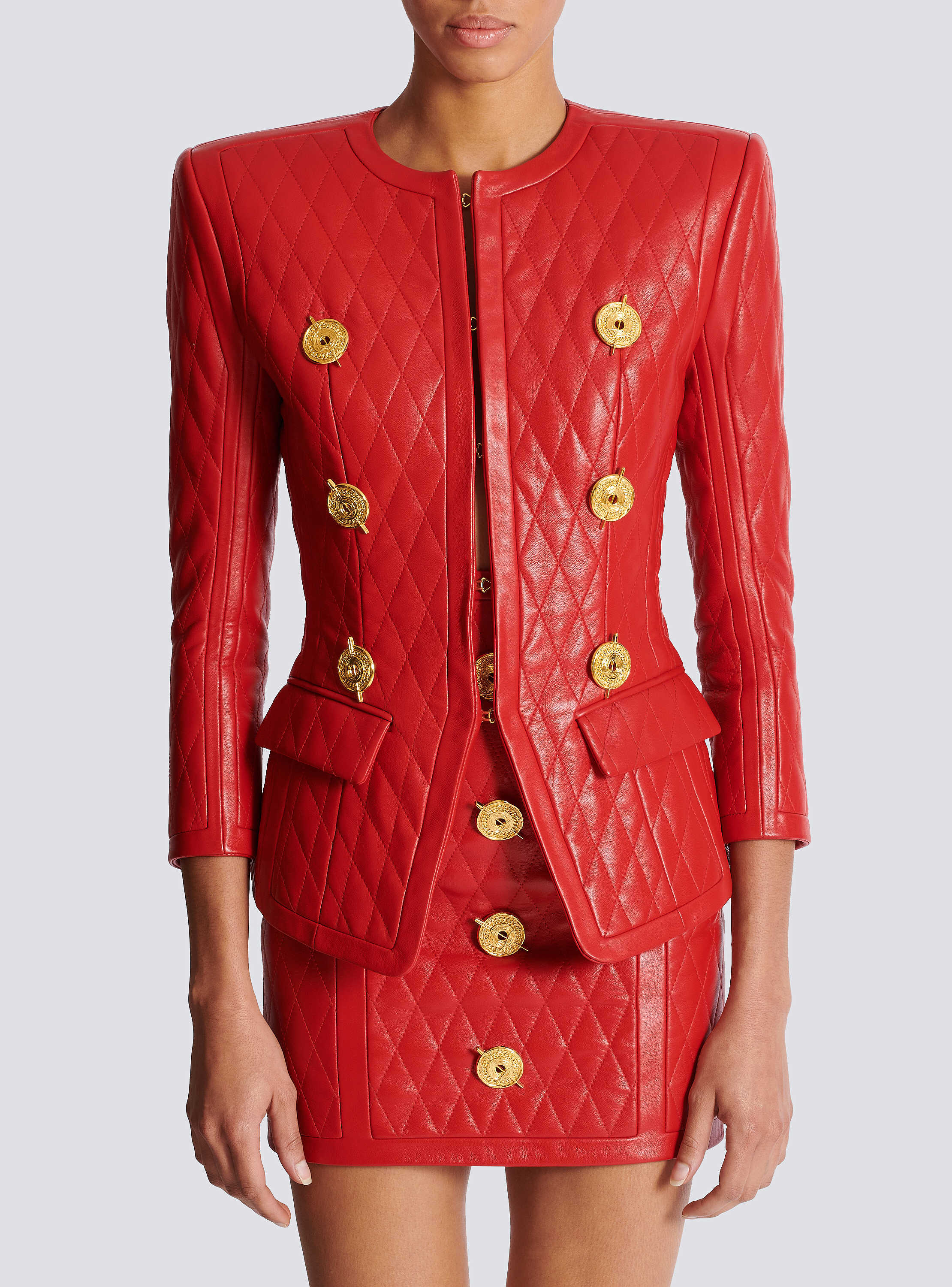 アウターその他 BALMAIN Women Outer EF1SK248KB19MCW RED Cropped tweed jacket - Women | BALMAIN