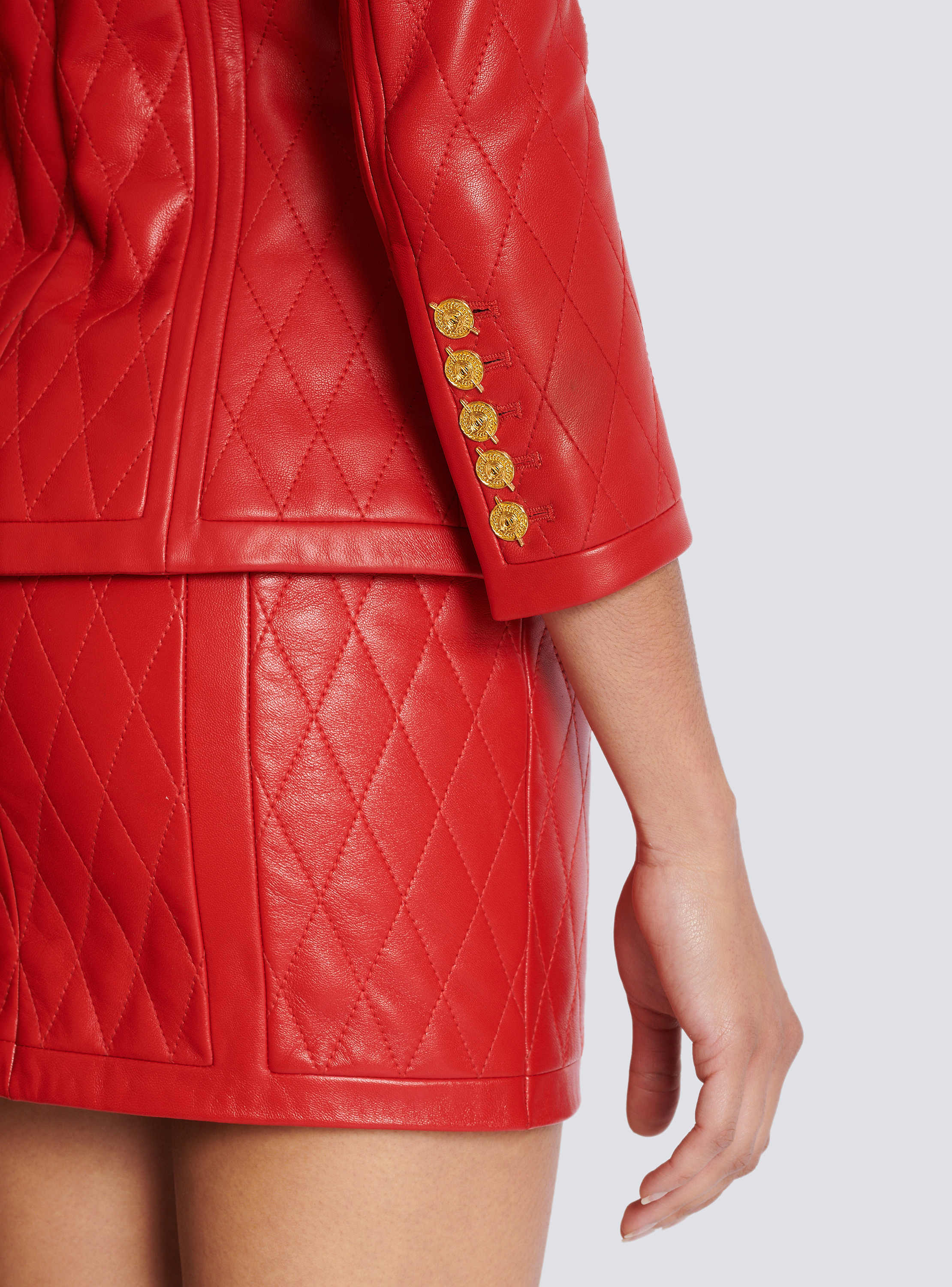 Quilted lambskin edge-to-edge jacket red - Women | BALMAIN