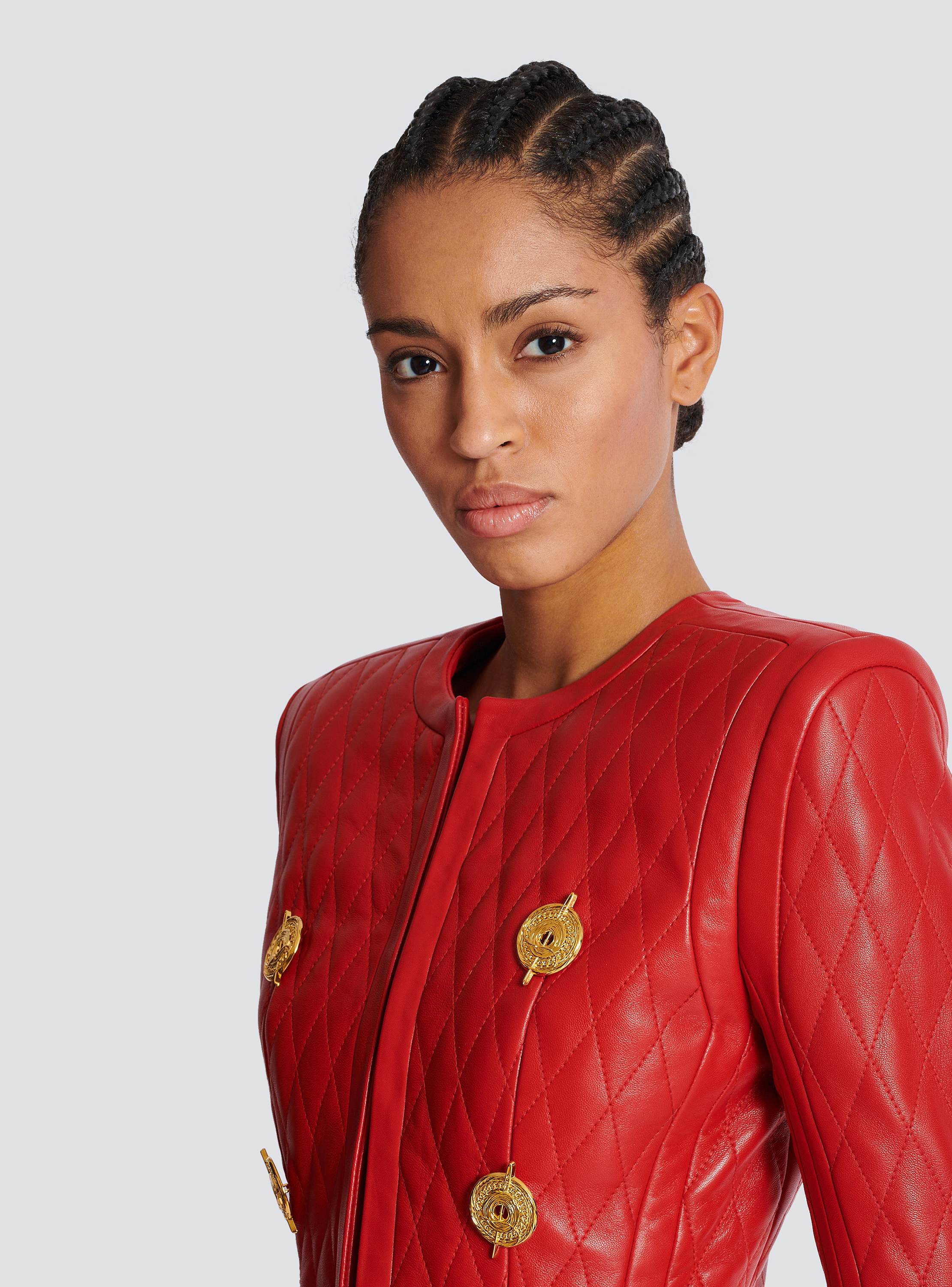 Quilted lambskin edge-to-edge jacket red - Women | BALMAIN