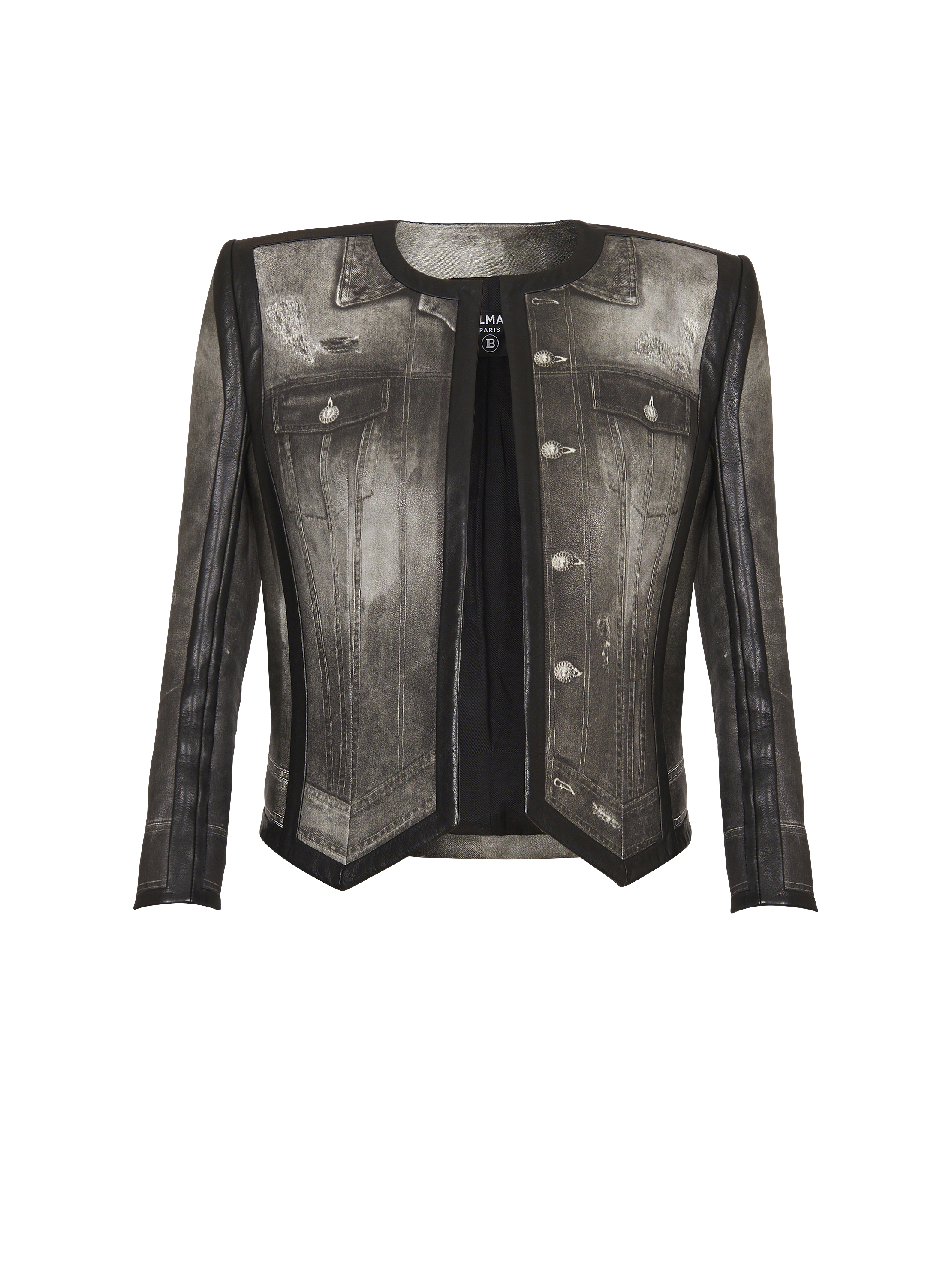 Lederjacke mit Denim-Print