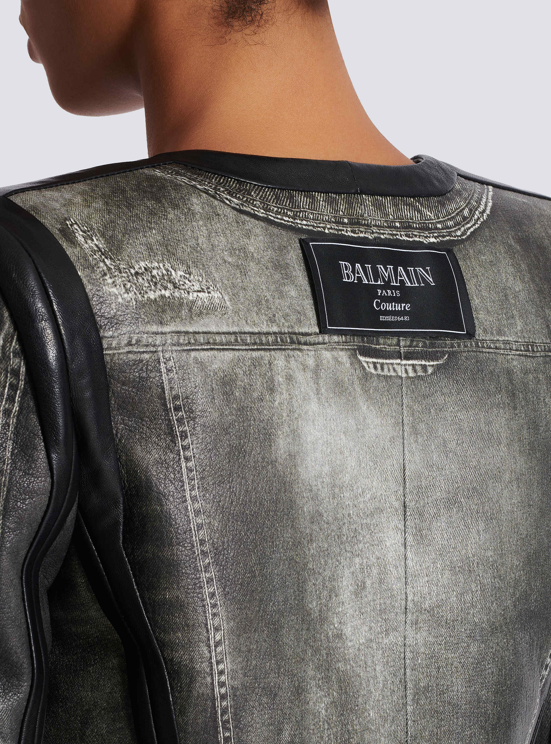 Denim print leather jacket