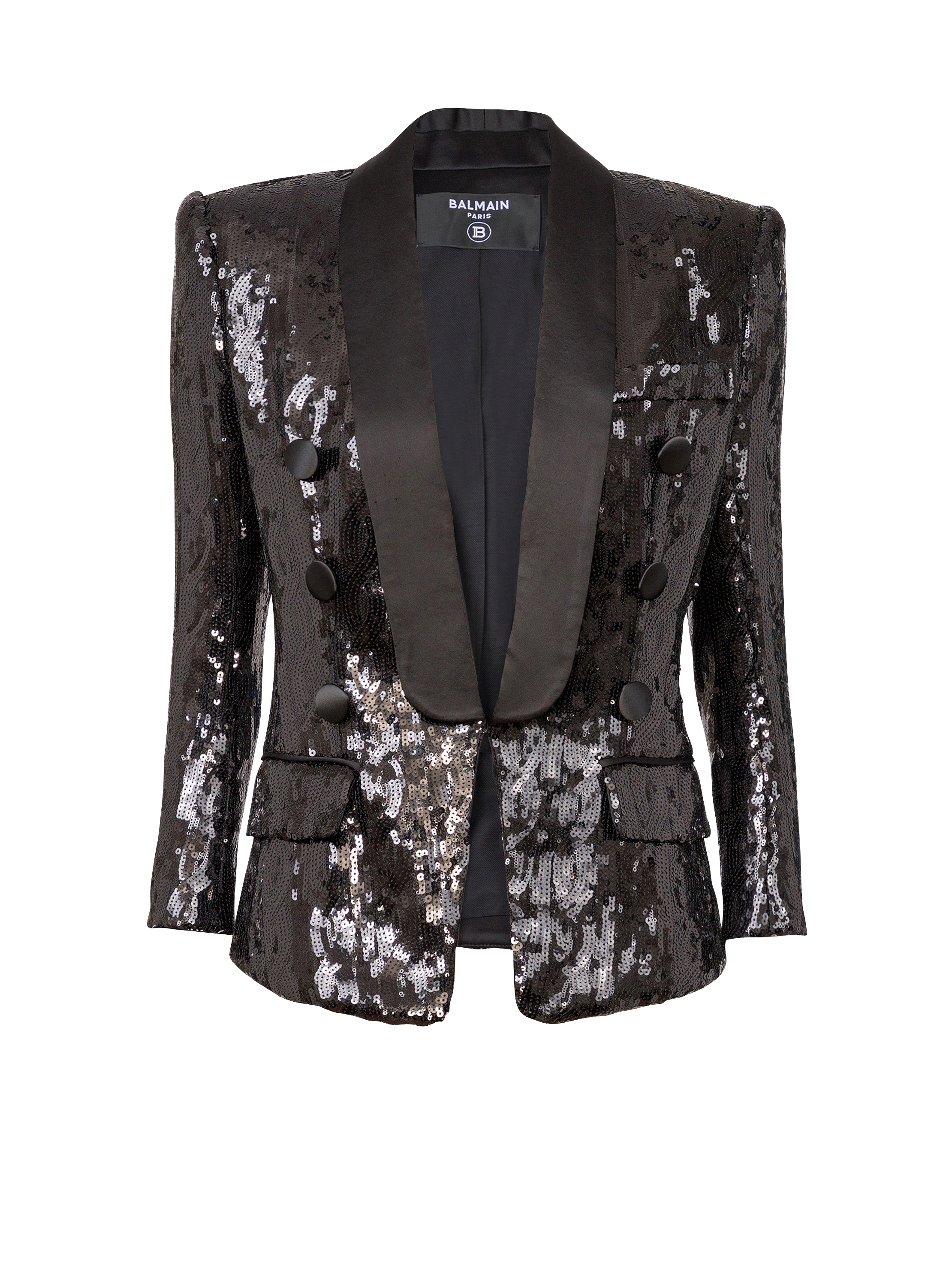 V-neck glitter satin tailored jacket