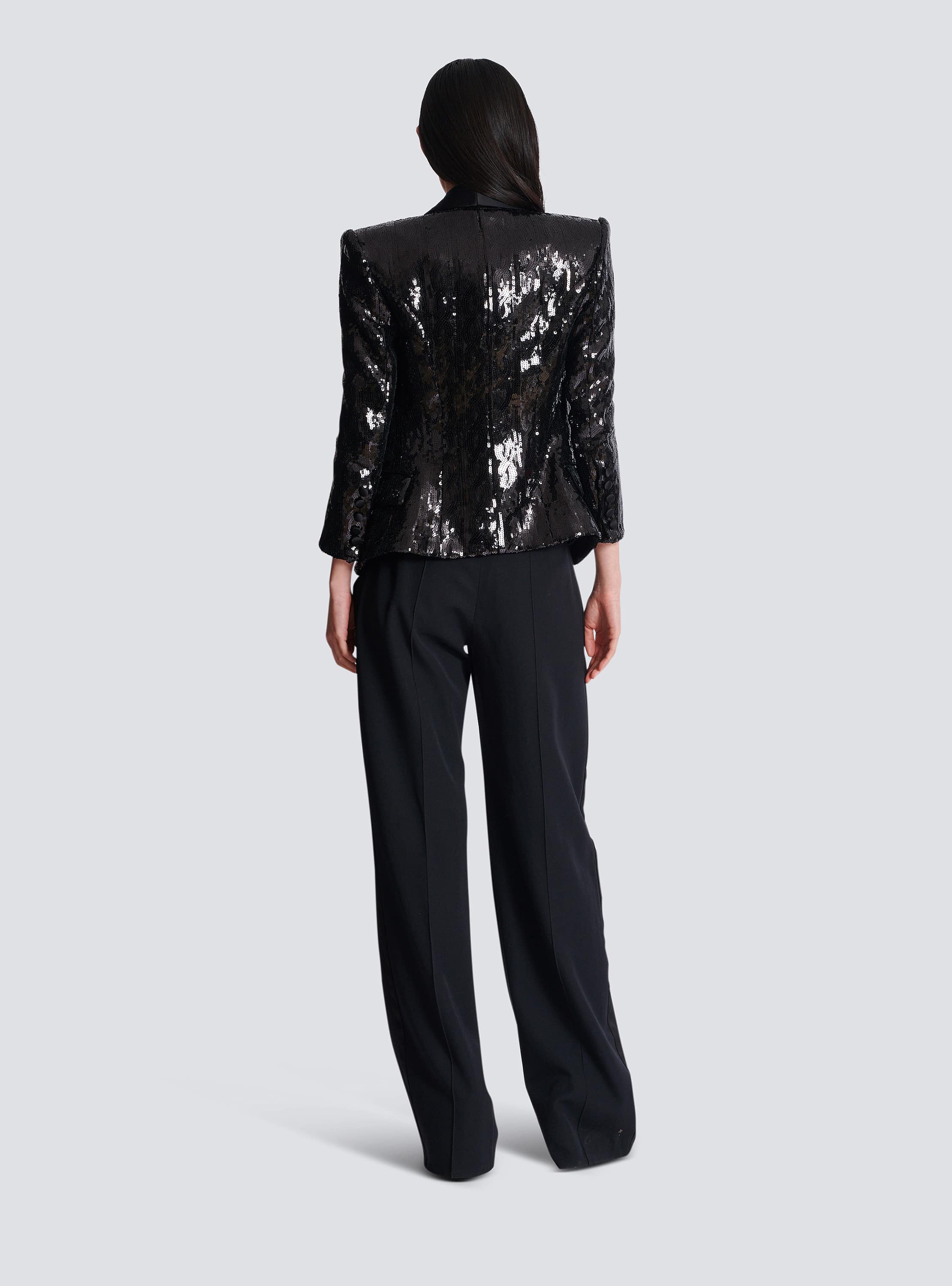 V-neck glitter satin tailored jacket