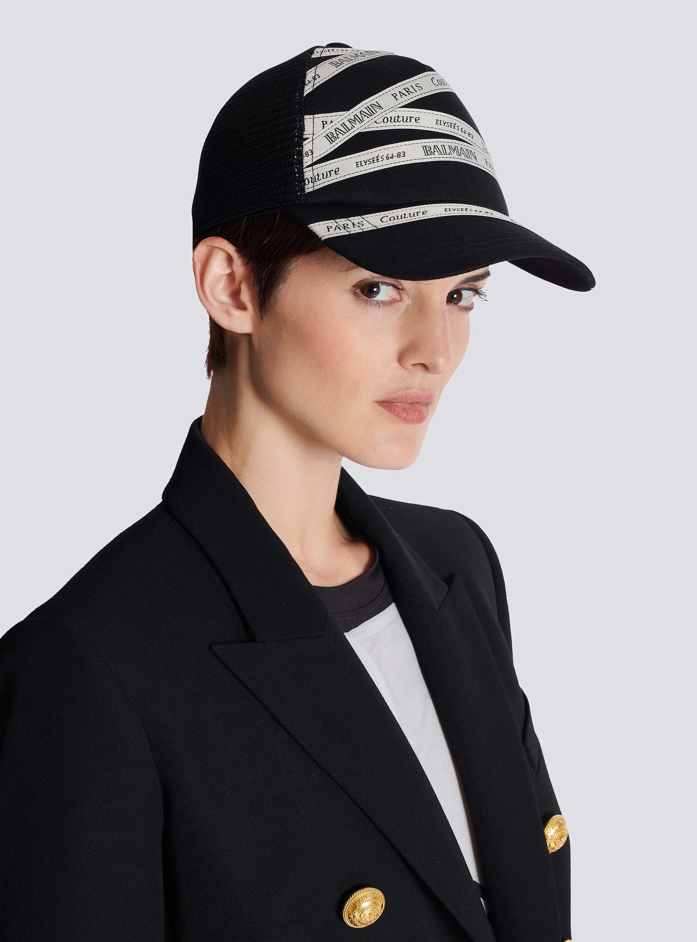 Cotton cap with Balmain ribbon motif black - Women | BALMAIN