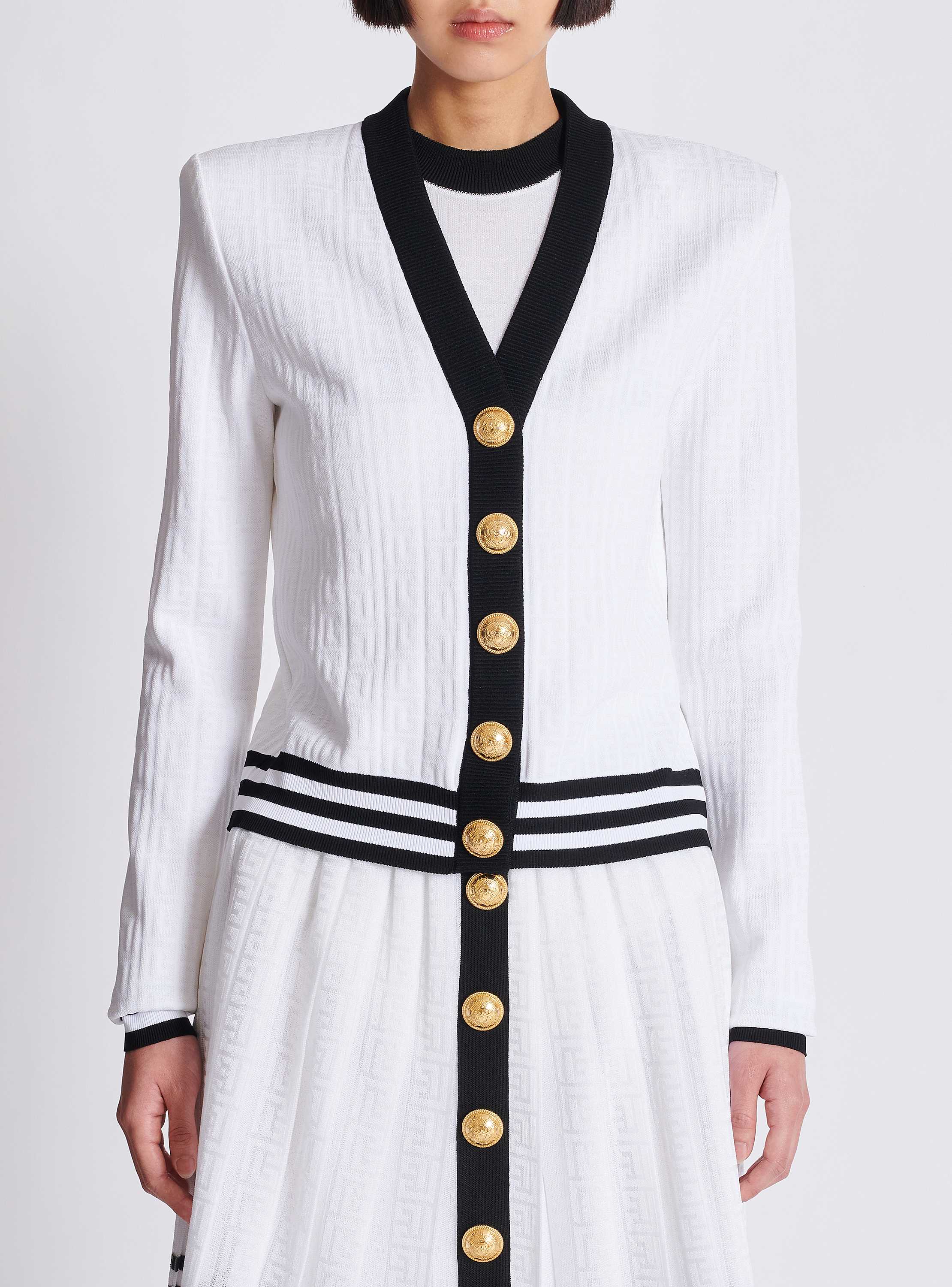 Two-tone monogrammed knit cardigan white - Women | BALMAIN