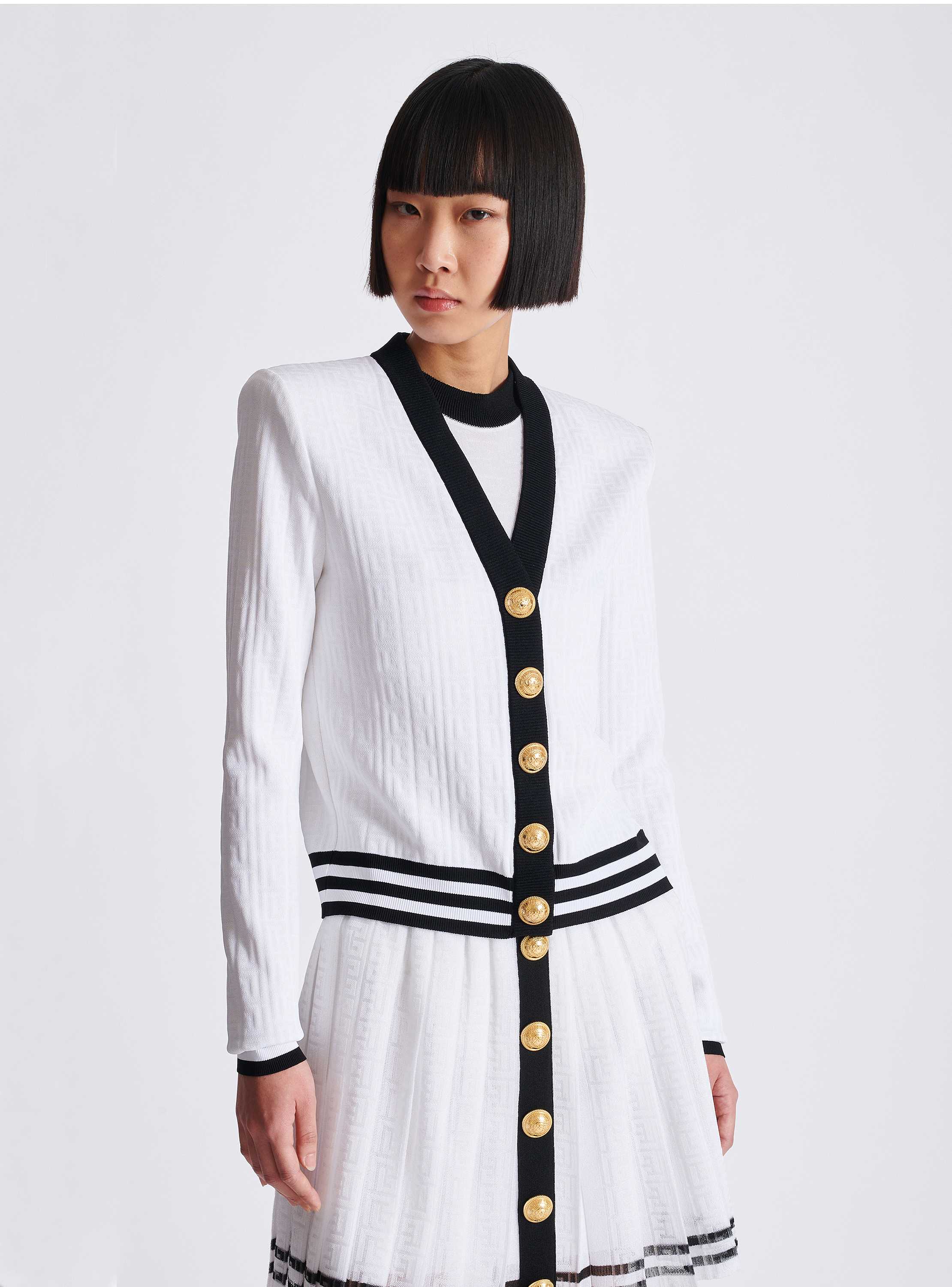 Two-tone monogrammed knit cardigan white white - Women | BALMAIN