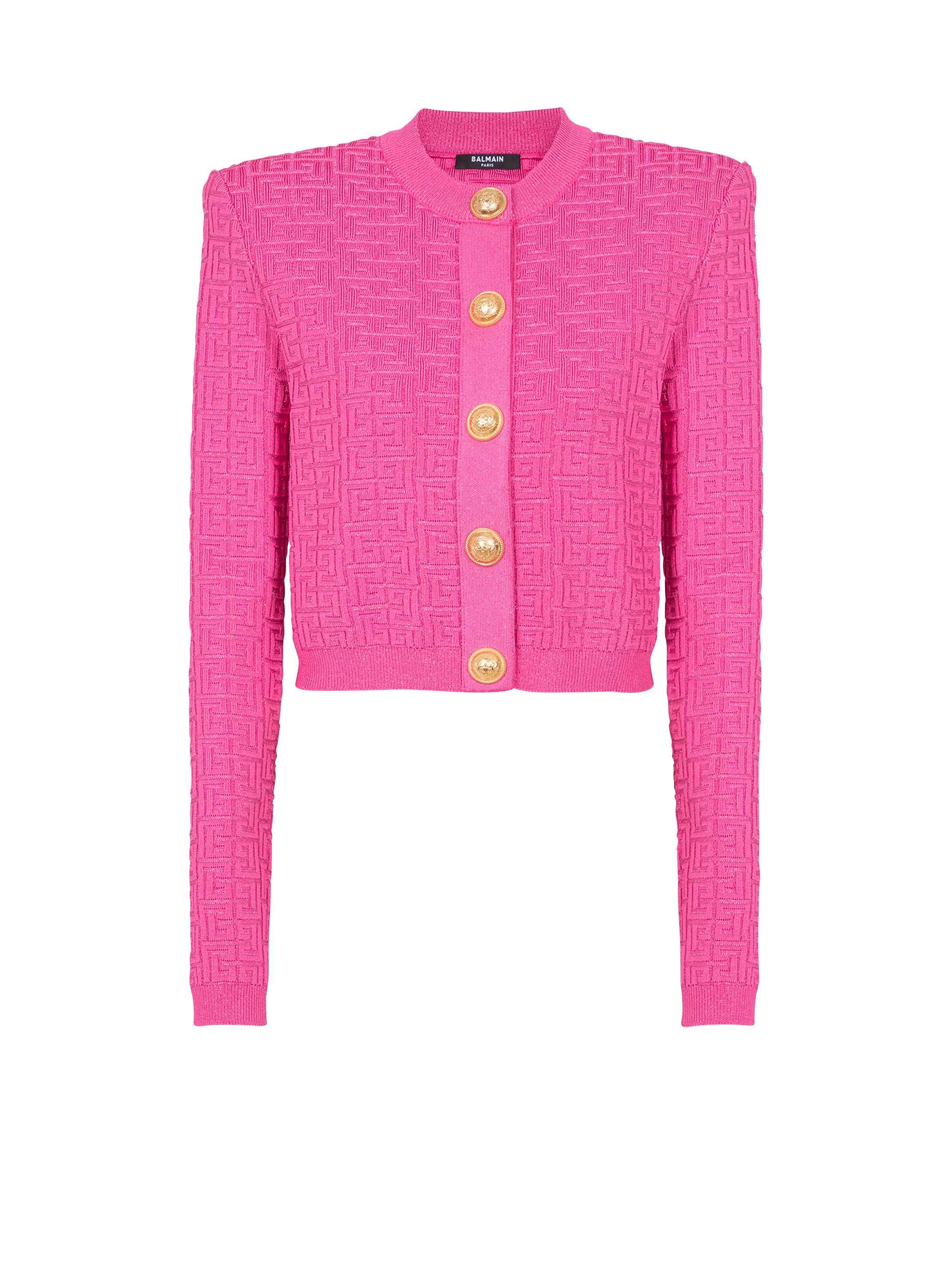 Cropped monogrammed knit cardigan
