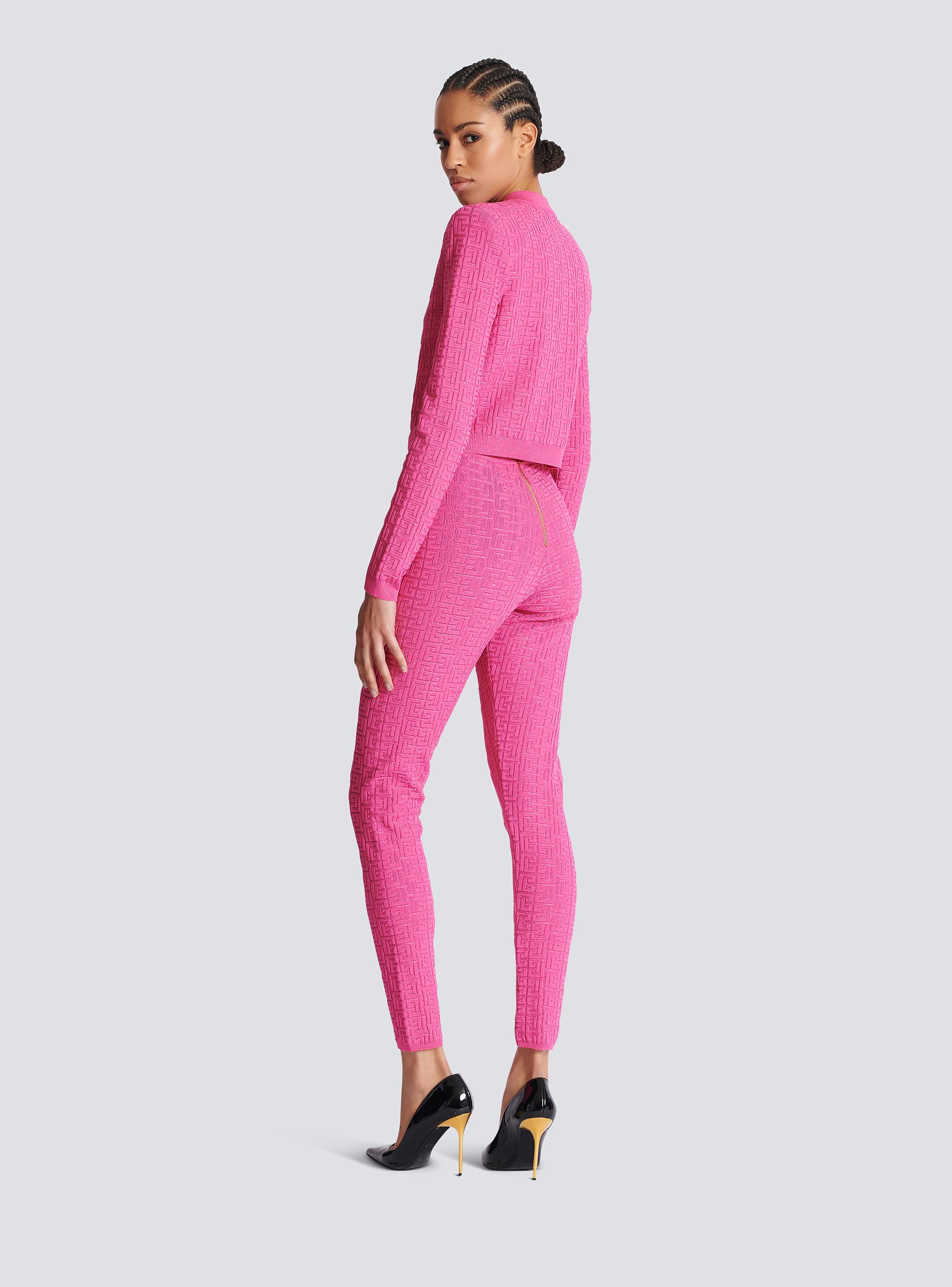 Cropped monogrammed knit cardigan pink pink - Women | BALMAIN